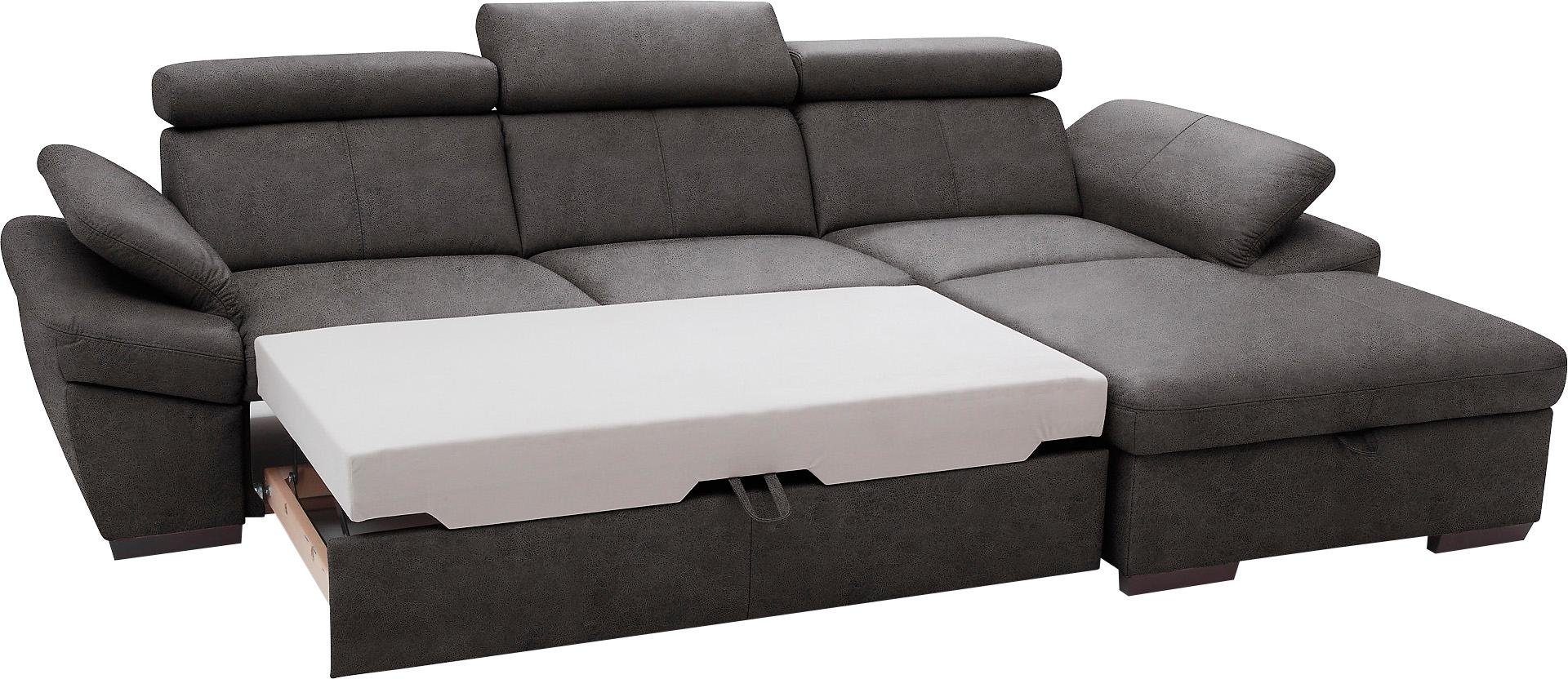 exxpo - sofa fashion Hoekbank Salerno, klassieke moderne functionele bank, hoog zitcomfort, L-vorm inclusief verstelbare hoofdsteun en armleuning, naar keuze met slaapfunctie