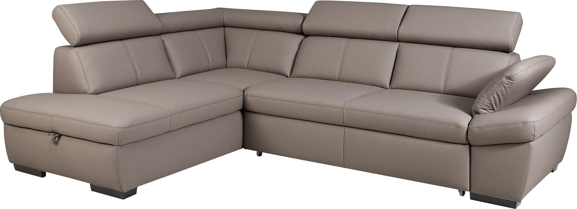 exxpo - sofa fashion Hoekbank Salerno, klassieke moderne functionele bank, hoog zitcomfort, L-vorm inclusief verstelbare hoofdsteun en armleuning, naar keuze met slaapfunctie