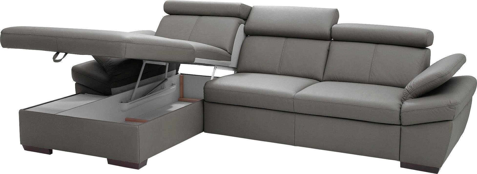 exxpo - sofa fashion Hoekbank Salerno, klassieke moderne functionele bank, hoog zitcomfort, L-vorm inclusief verstelbare hoofdsteun en armleuning, naar keuze met slaapfunctie