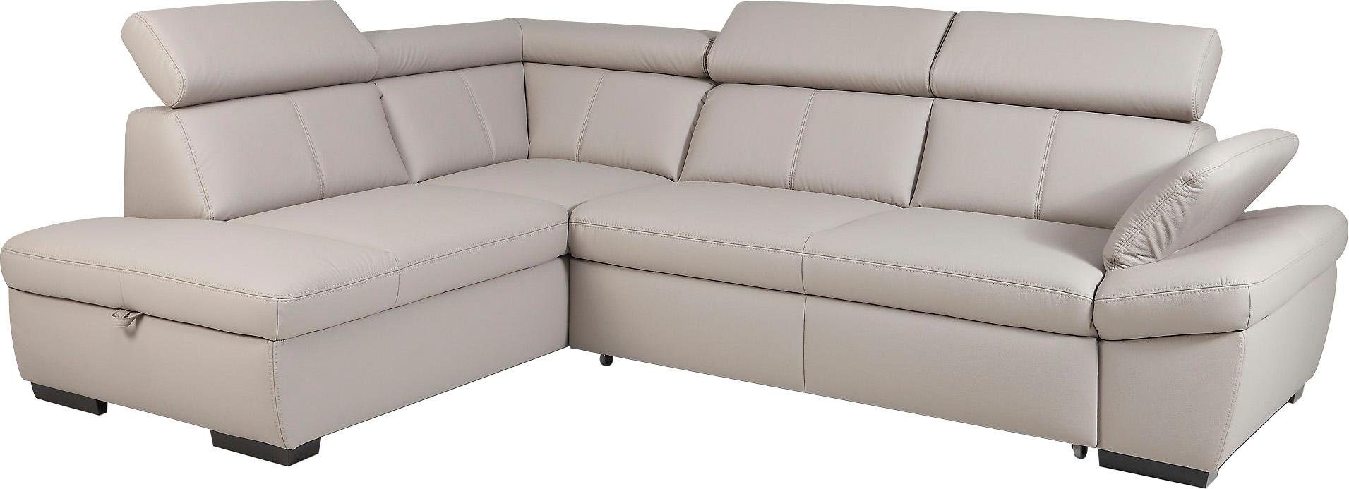 exxpo - sofa fashion Hoekbank Salerno, klassieke moderne functionele bank, hoog zitcomfort, L-vorm inclusief verstelbare hoofdsteun en armleuning, naar keuze met slaapfunctie