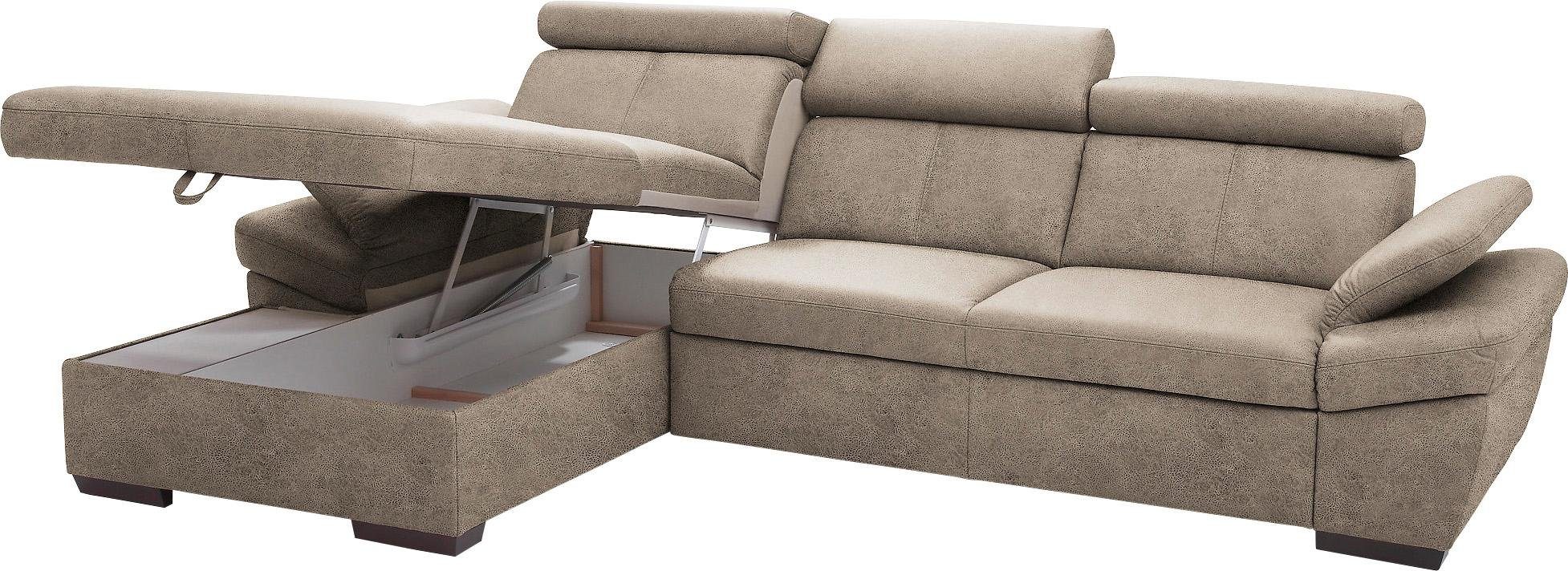 exxpo - sofa fashion Hoekbank Salerno, klassieke moderne functionele bank, hoog zitcomfort, L-vorm inclusief verstelbare hoofdsteun en armleuning,