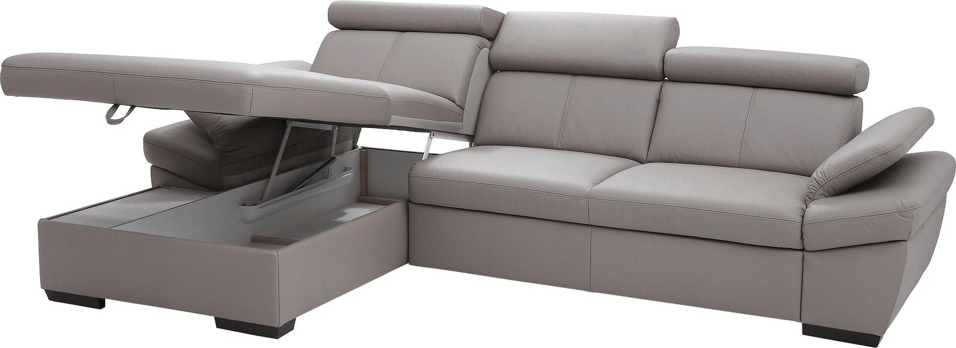 exxpo - sofa fashion Hoekbank Salerno, klassieke moderne functionele bank, hoog zitcomfort, L-vorm inclusief verstelbare hoofdsteun en armleuning, naar keuze met slaapfunctie