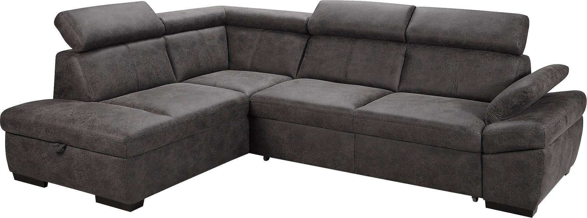 exxpo - sofa fashion Hoekbank Salerno, klassieke moderne functionele bank, hoog zitcomfort, L-vorm inclusief verstelbare hoofdsteun en armleuning, naar keuze met slaapfunctie