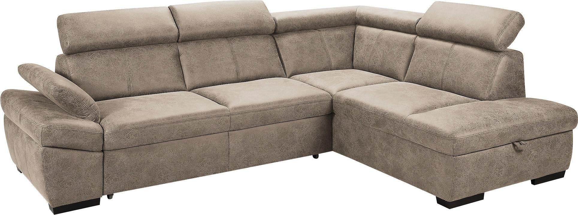 exxpo - sofa fashion Hoekbank Salerno, klassieke moderne functionele bank, hoog zitcomfort, L-vorm inclusief verstelbare hoofdsteun en armleuning, naar keuze met slaapfunctie