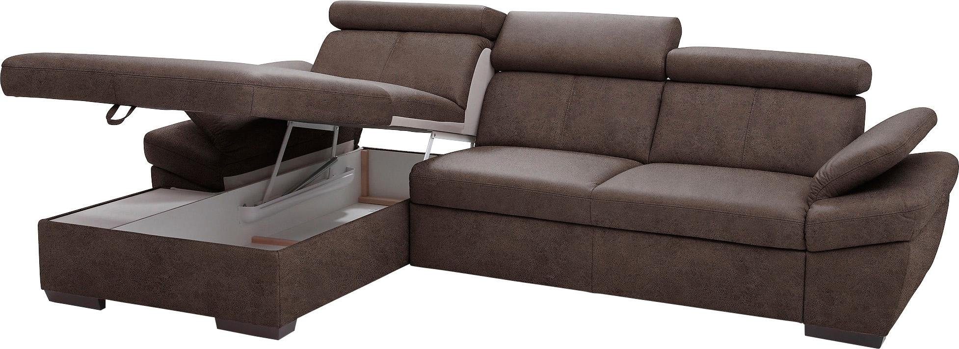 exxpo - sofa fashion Hoekbank Salerno, klassieke moderne functionele bank, hoog zitcomfort, L-vorm inclusief verstelbare hoofdsteun en armleuning, naar keuze met slaapfunctie