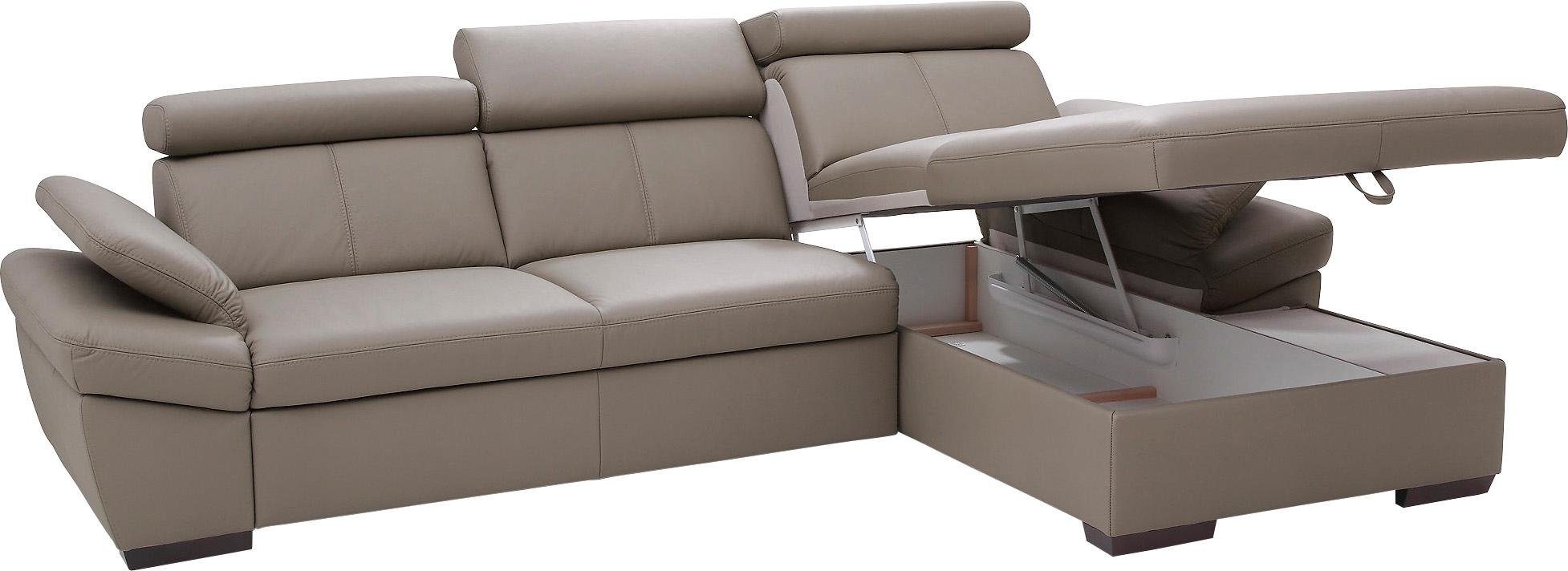 exxpo - sofa fashion Hoekbank Salerno, klassieke moderne functionele bank, hoog zitcomfort, L-vorm inclusief verstelbare hoofdsteun en armleuning, naar keuze met slaapfunctie