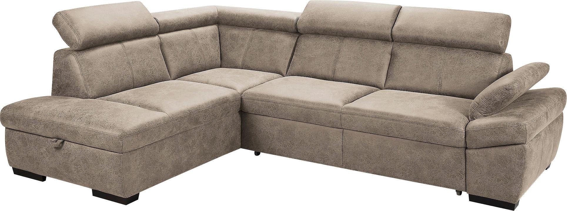 exxpo - sofa fashion Hoekbank Salerno, klassieke moderne functionele bank, hoog zitcomfort, L-vorm inclusief verstelbare hoofdsteun en armleuning, naar keuze met slaapfunctie