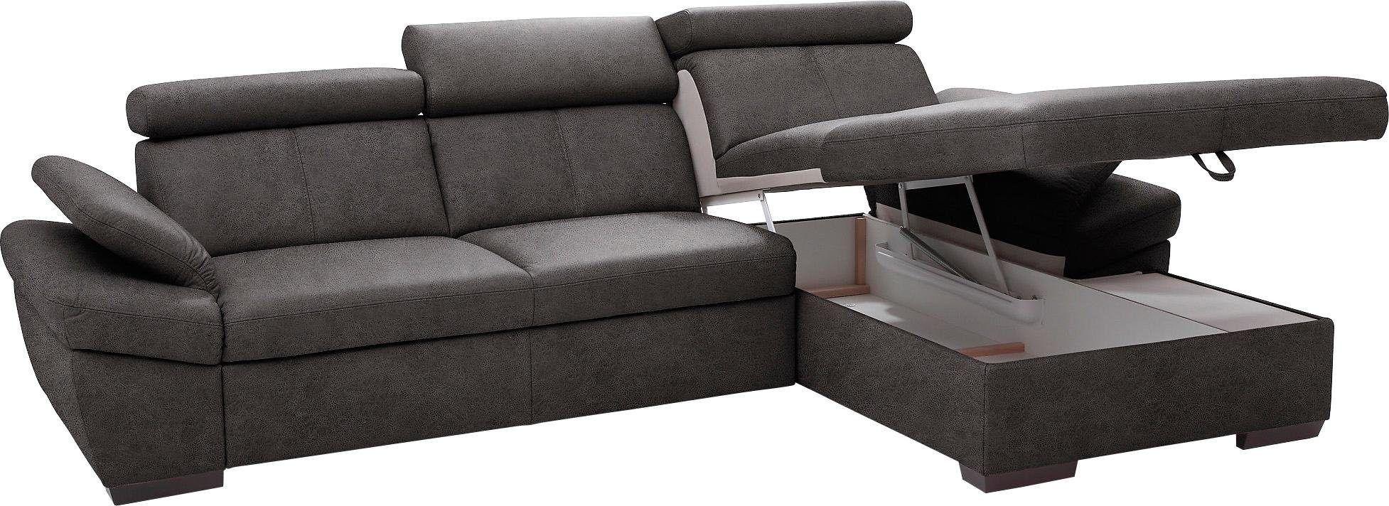 exxpo - sofa fashion Hoekbank Salerno, klassieke moderne functionele bank, hoog zitcomfort, L-vorm inclusief verstelbare hoofdsteun en armleuning, naar keuze met slaapfunctie