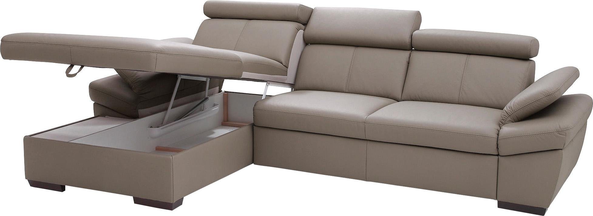 exxpo - sofa fashion Hoekbank Salerno, klassieke moderne functionele bank, hoog zitcomfort, L-vorm inclusief verstelbare hoofdsteun en armleuning, naar keuze met slaapfunctie