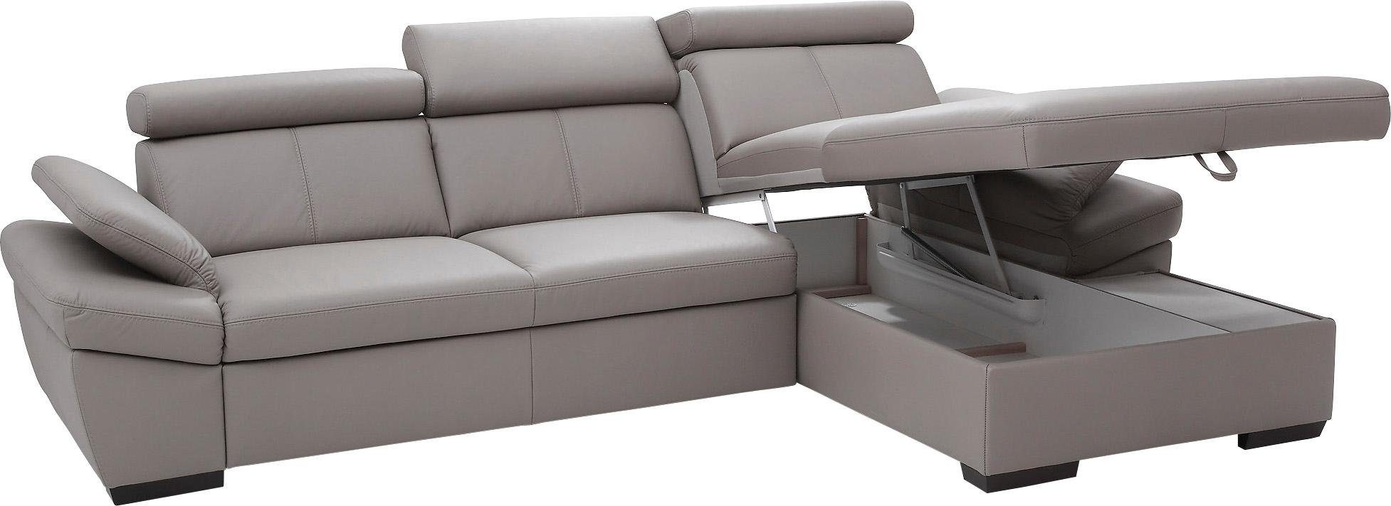 exxpo - sofa fashion Hoekbank Salerno, klassieke moderne functionele bank, hoog zitcomfort, L-vorm inclusief verstelbare hoofdsteun en armleuning, naar keuze met slaapfunctie