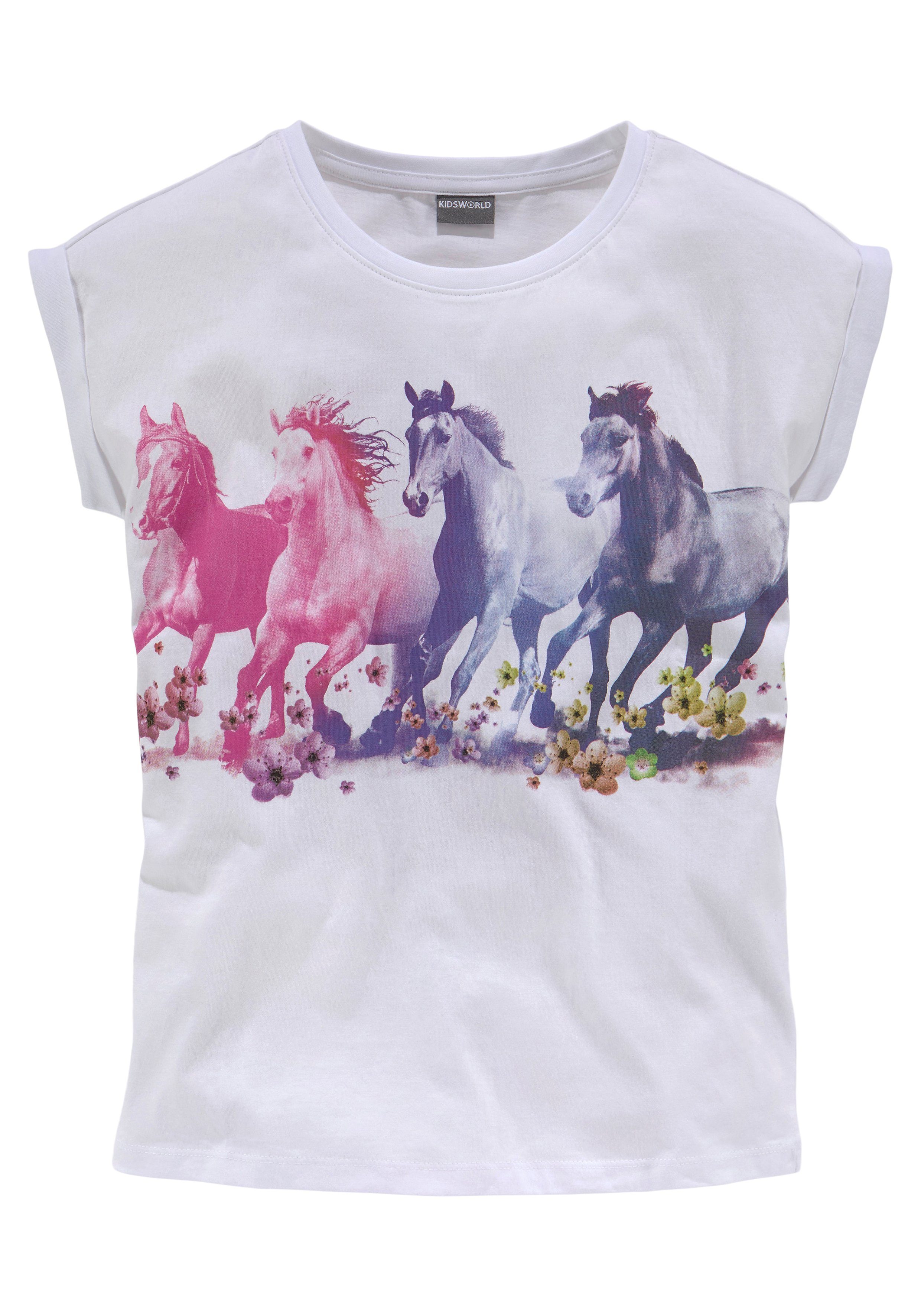 KIDSWORLD T-shirt Paarden Korte mouwen, bedrukt, ronde hals, van katoen