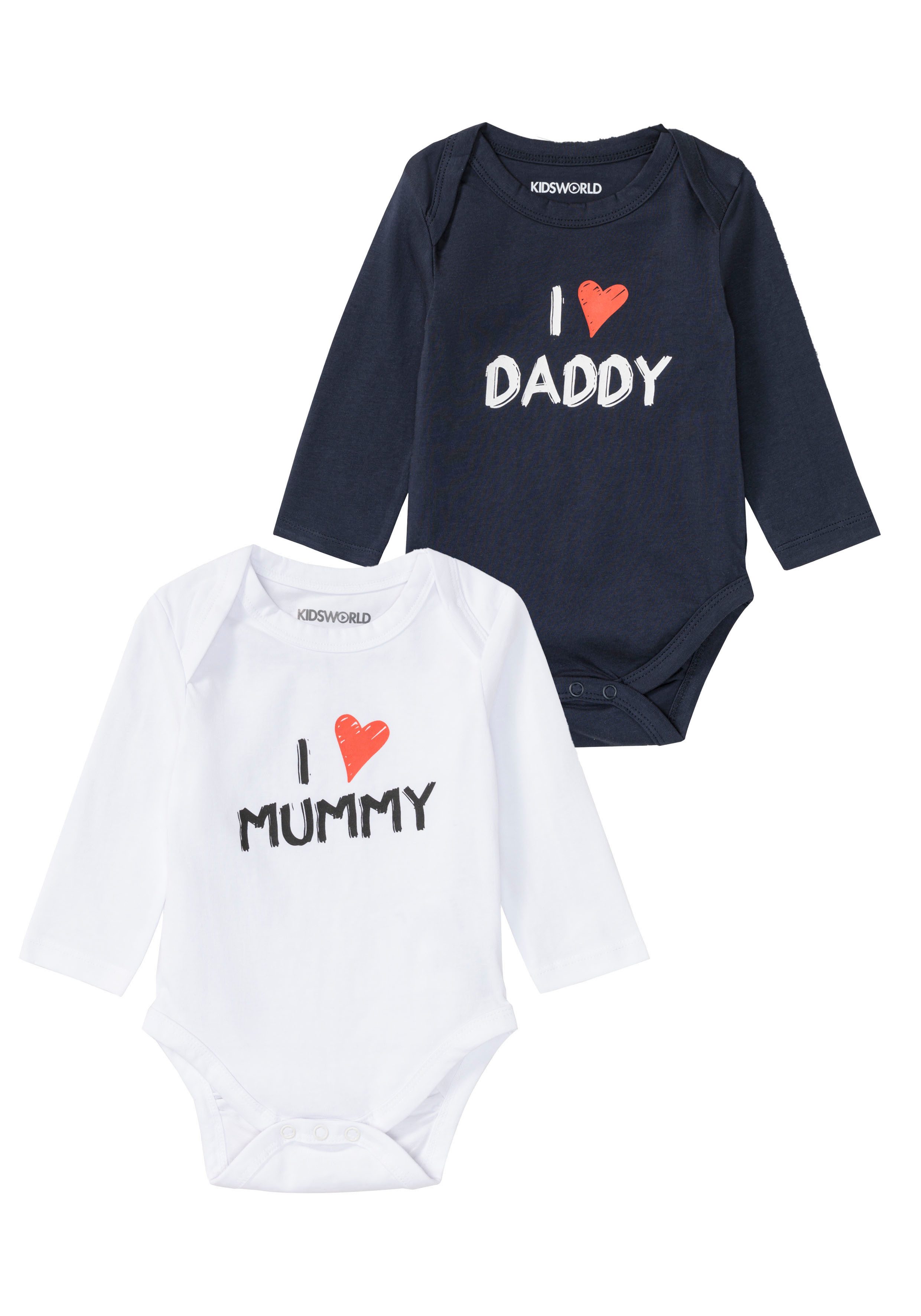 KIDSWORLD Body met lange mouwen 2-pack baby-body spreuken, Mummy&Daddy (set, 2-delig)