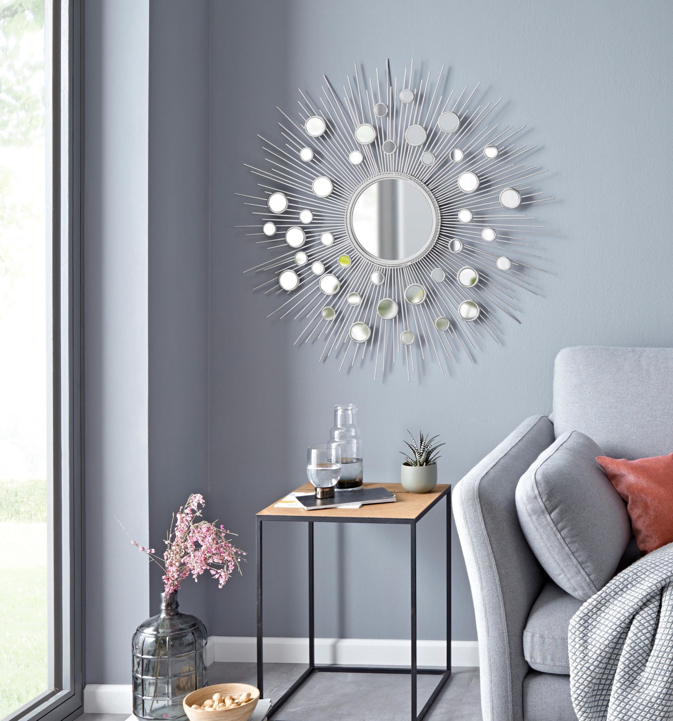 Leonique Sierspiegel Spiegel, zilver Wandspiegel, zon, rond, ø 81 cm, frame van metaal