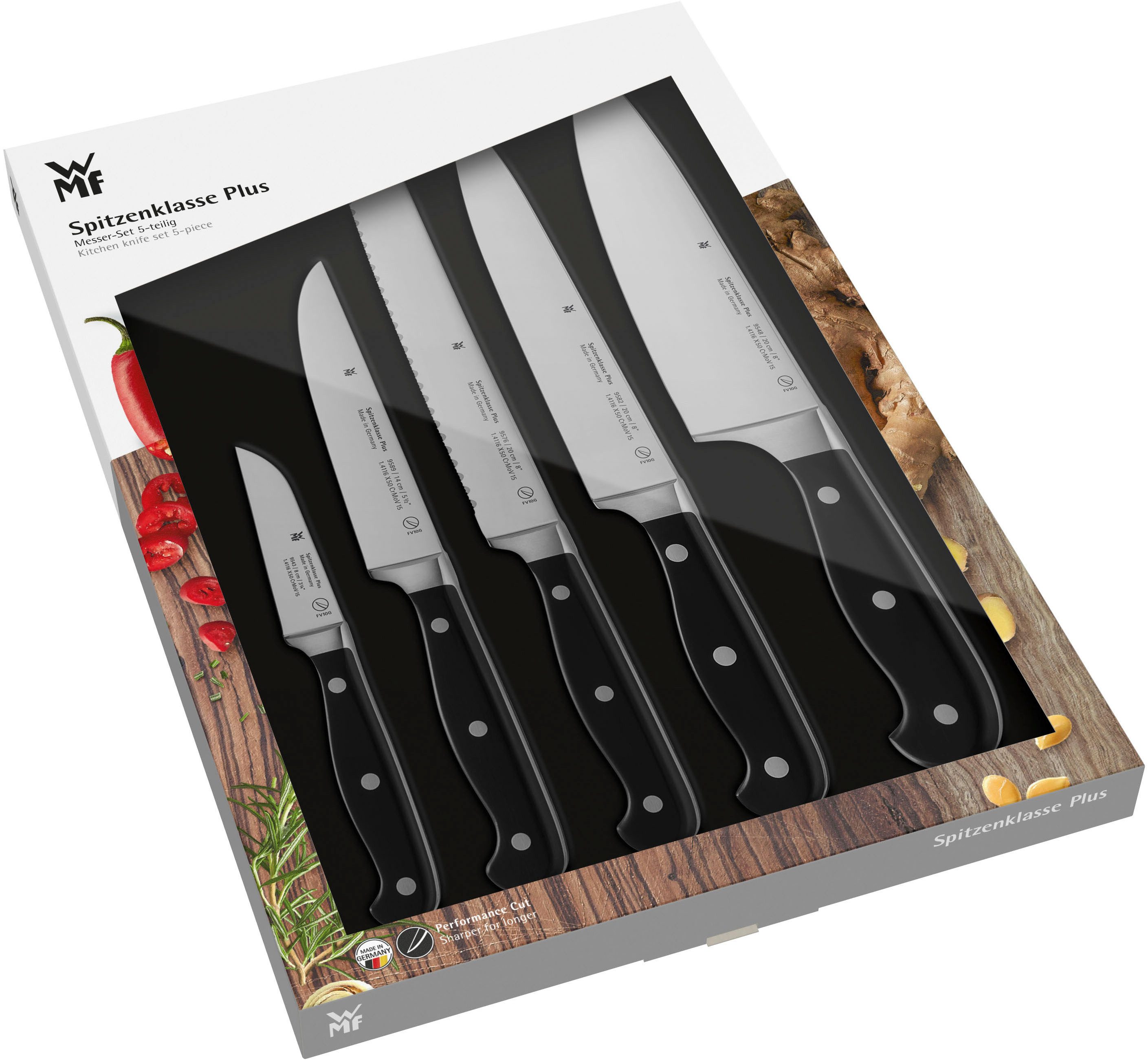 WMF Messenset Spitzenklasse Plus Performance Cut, handgesmeed, vingerbescherming, Made in Germany (set, 5-delig)