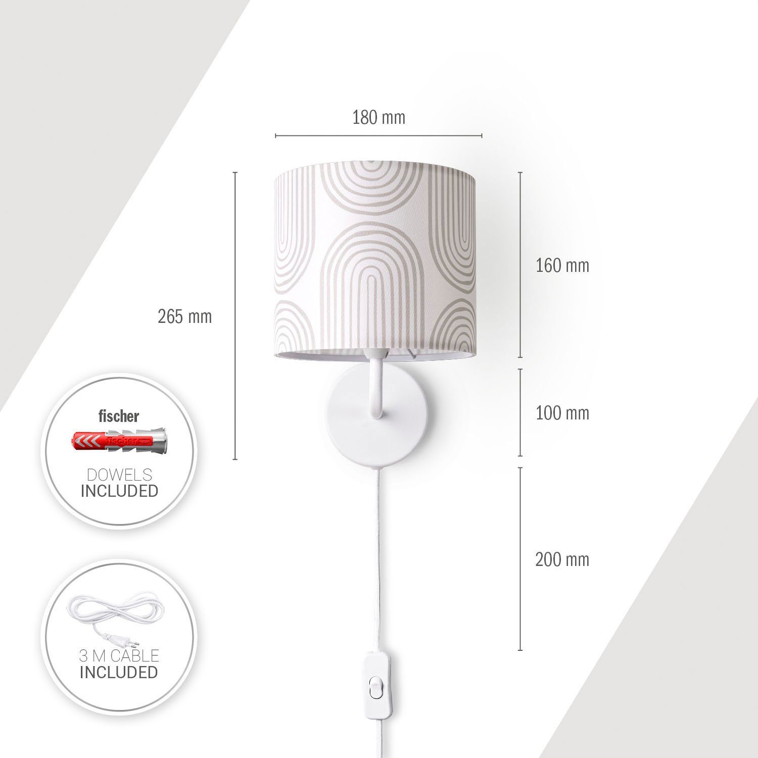 Paco Home Wandlamp Luca Pillar Binnen woonkamer wandlamp met stoffen kap retro modern E14