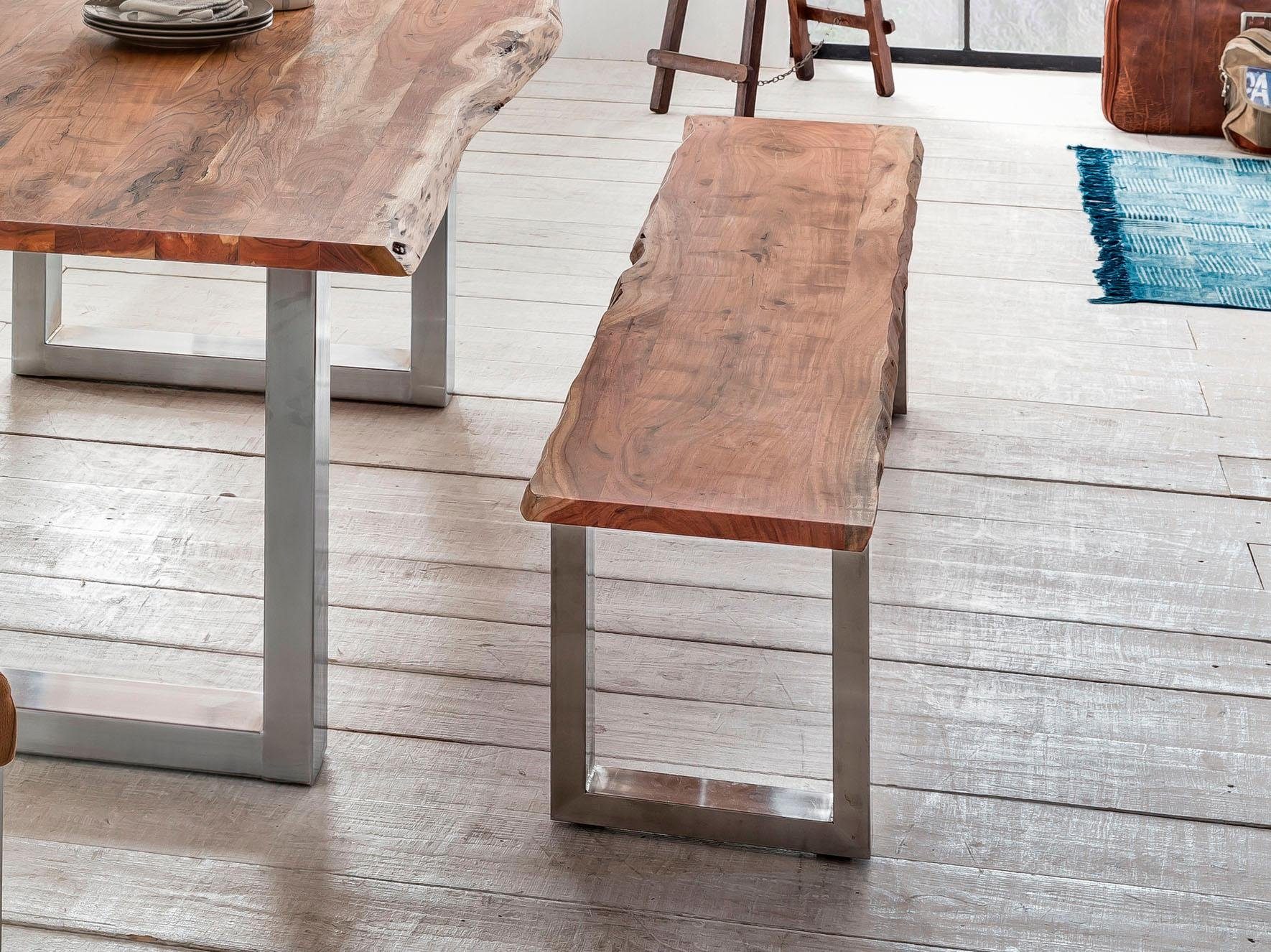 Home affaire Zitbank Manhattan in boomstam-look en frame u-model van edelstaal