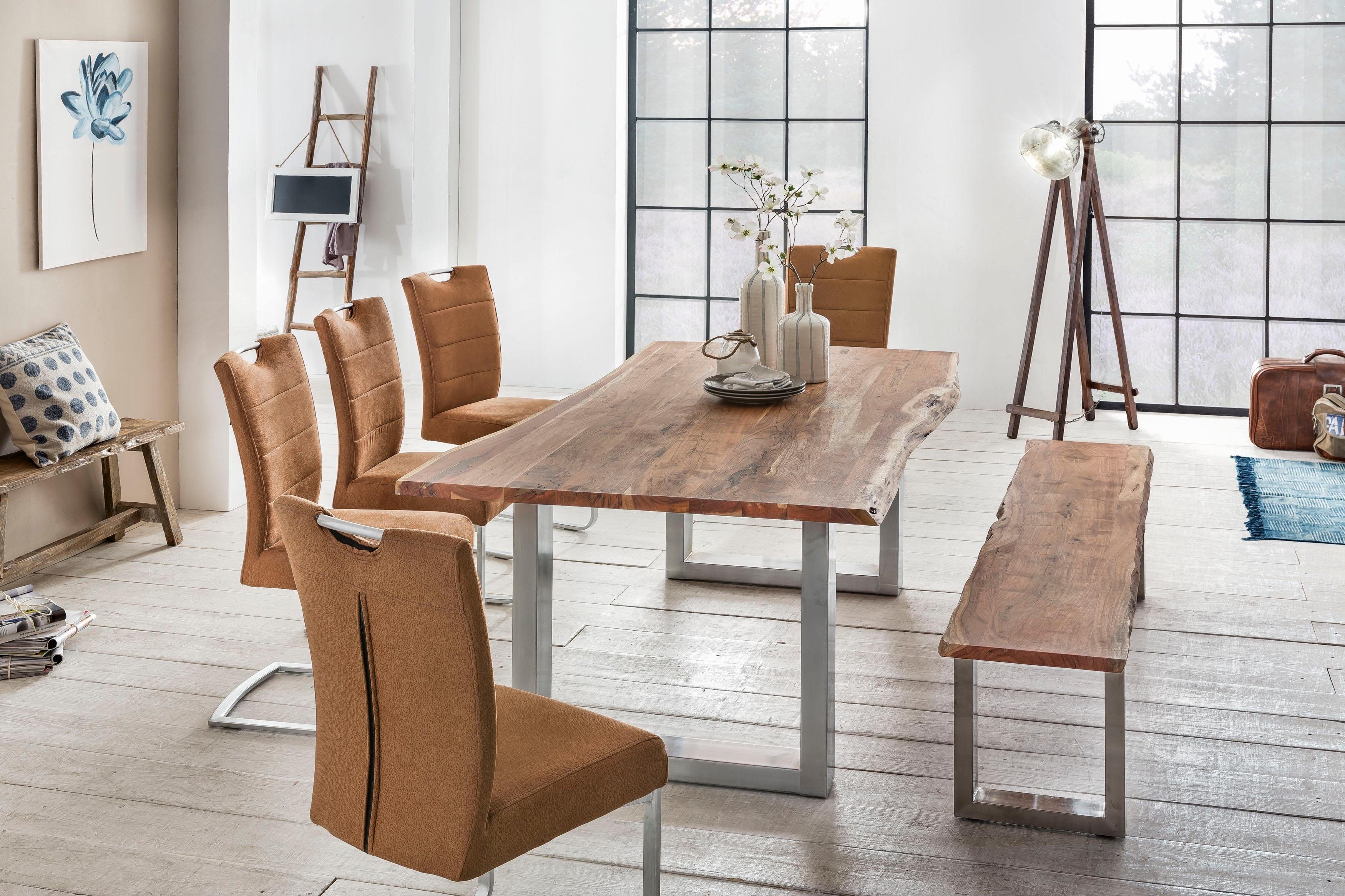 Home affaire Zitbank Manhattan in boomstam-look en frame u-model van edelstaal
