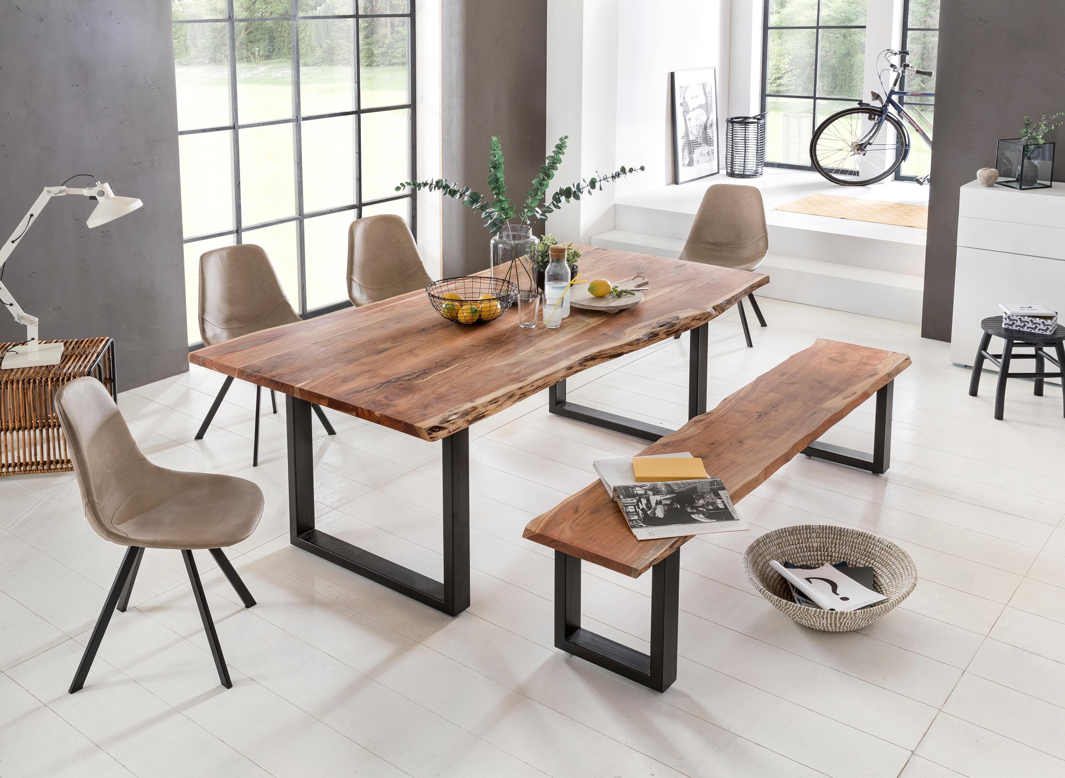 Home affaire Zitbank Manhattan in boomstam-look en frame u-model van zwart metaal