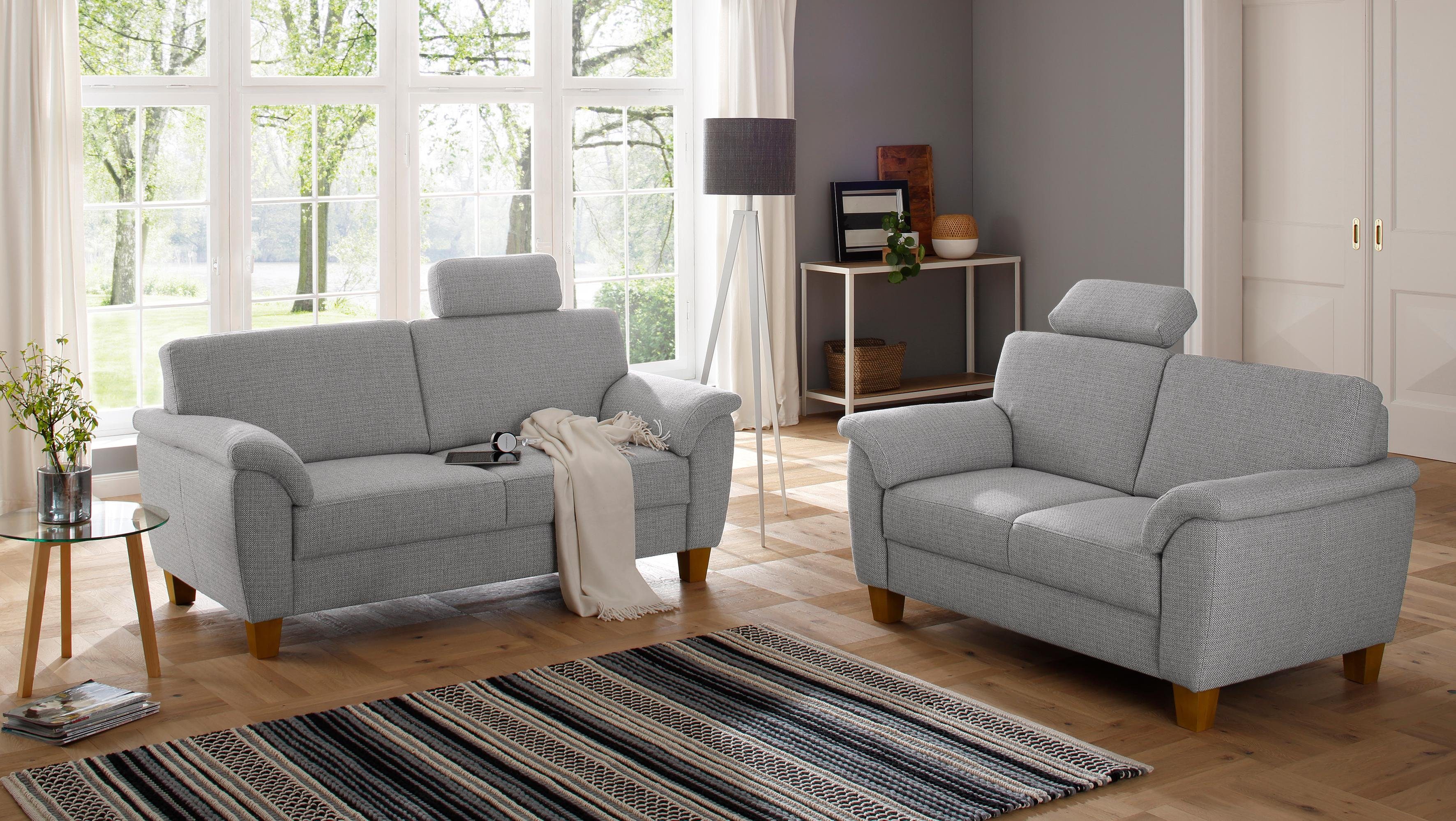 Home affaire 3-zitsbank Alta met binnenvering en contrastnaad, poten beuken eikenkleur zilver(kleur), 3-zitsbanken