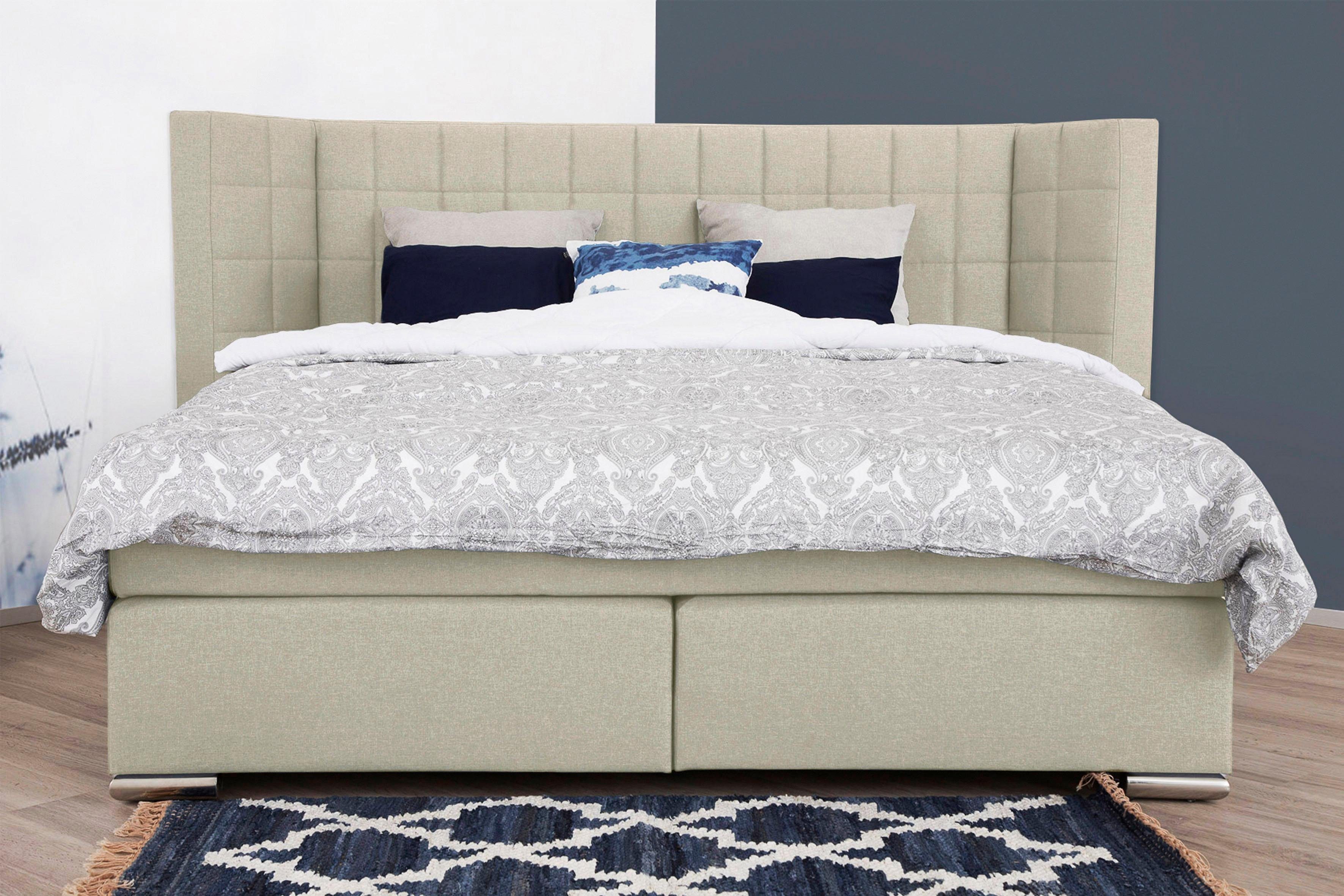 Places of Style Boxspring Piazza met stiksels en hoofdbord met vleugels opzij