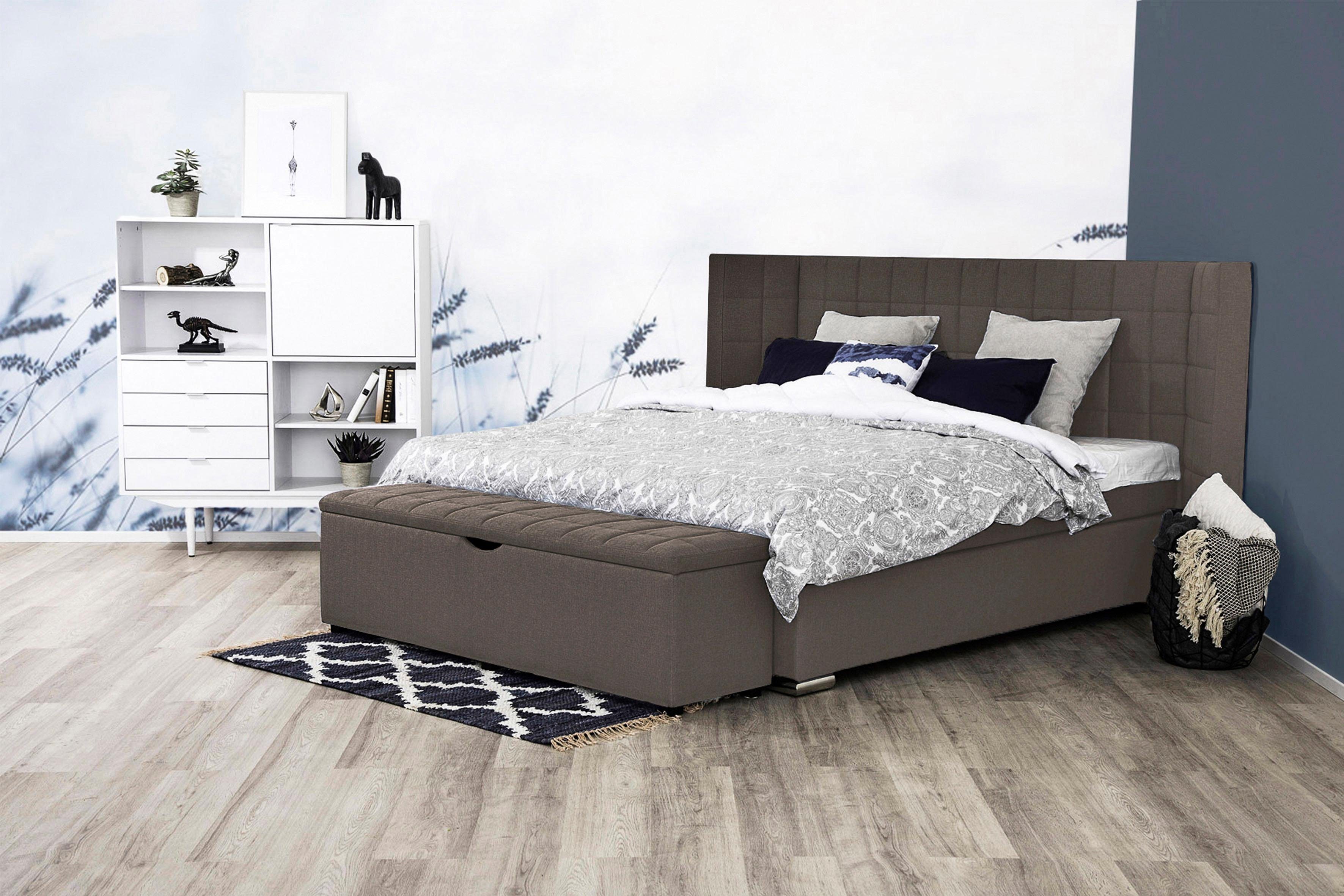Places of Style Boxspring Piazza met stiksels en hoofdbord met vleugels opzij