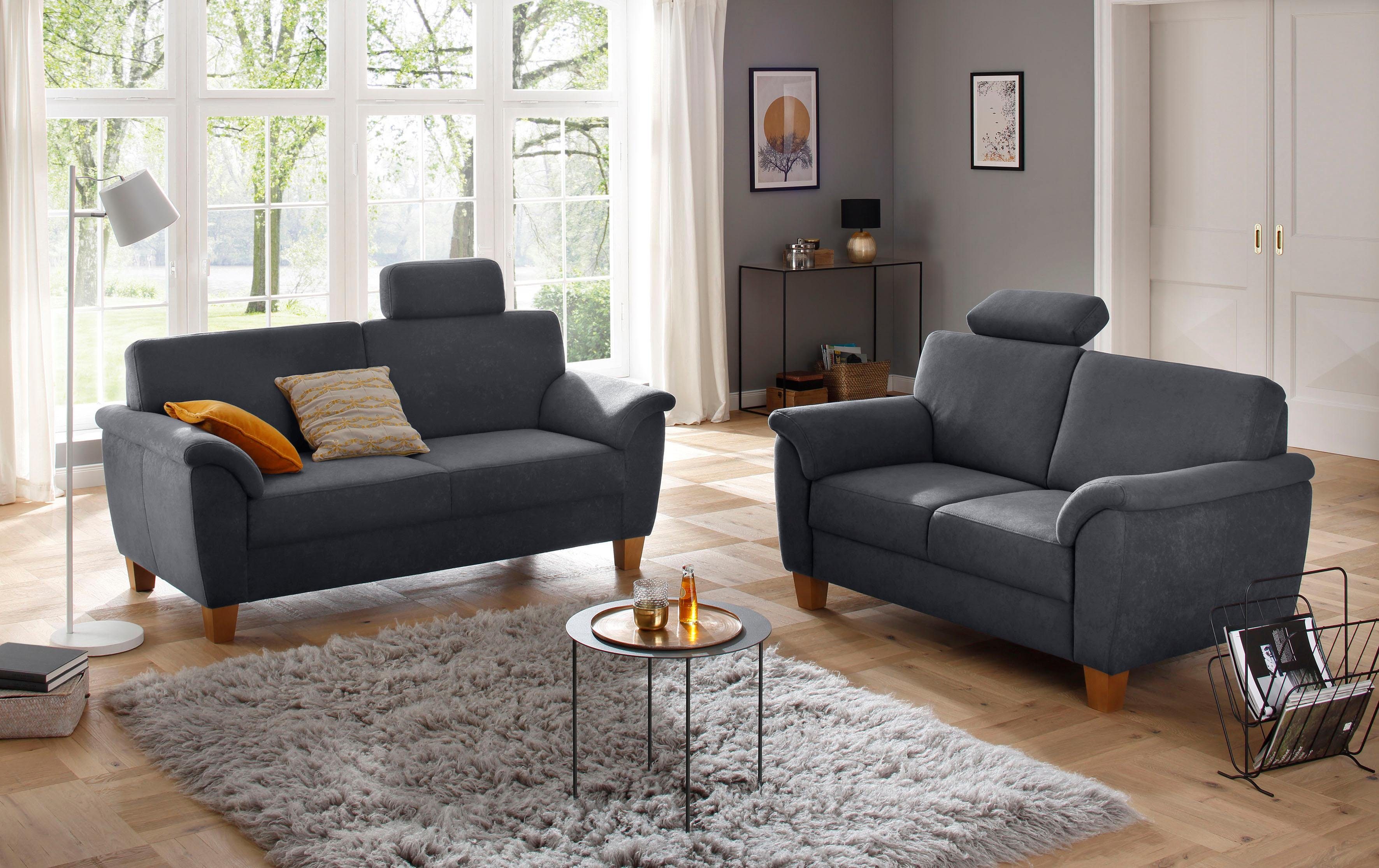 Home affaire 3-zitsbank Alta met binnenvering en contrastnaad, poten beuken eikenkleur grijs, 3-zitsbanken