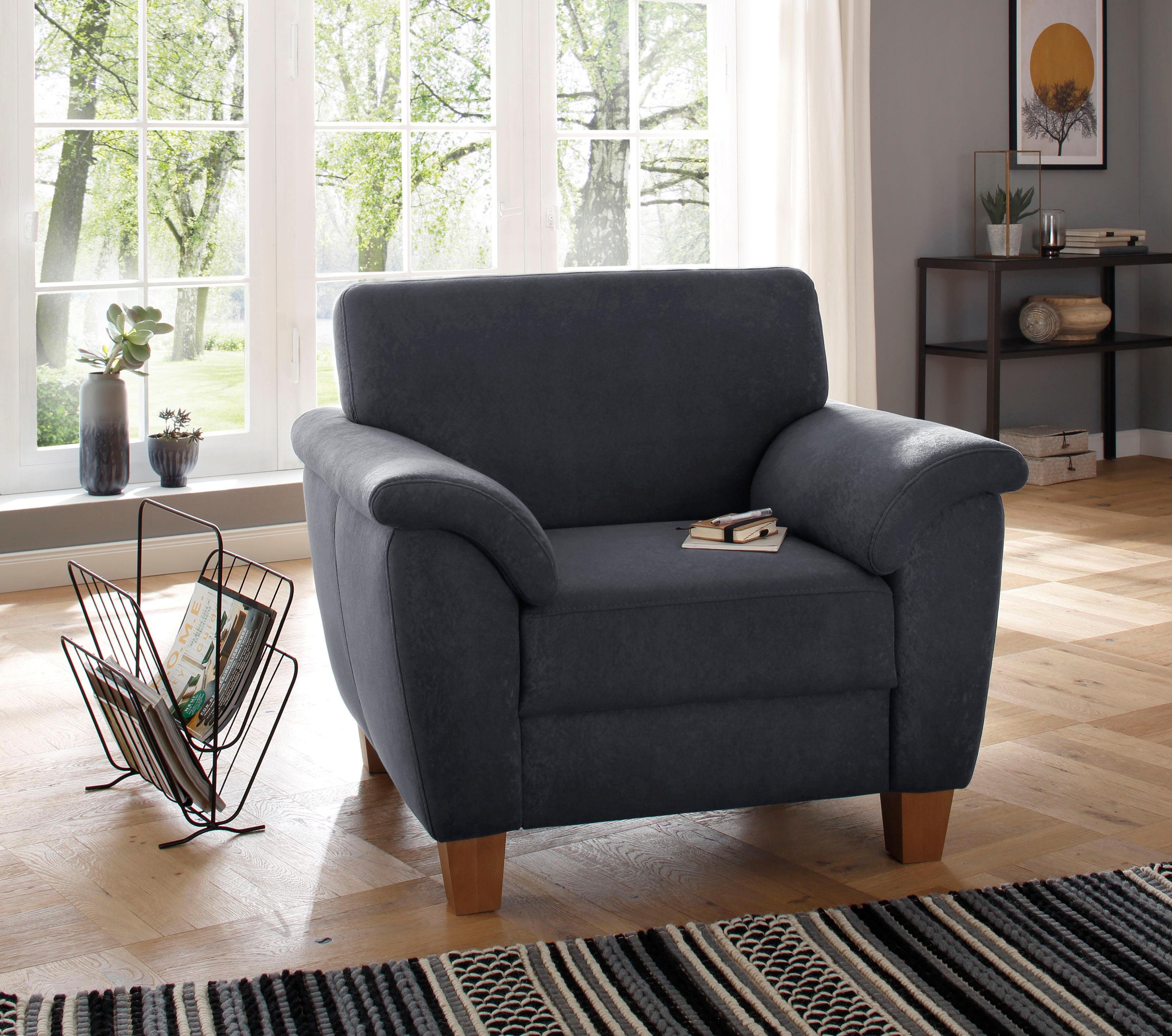 Home affaire Fauteuil Alta met binnenvering en contrastnaad, poten beuken eikenkleur