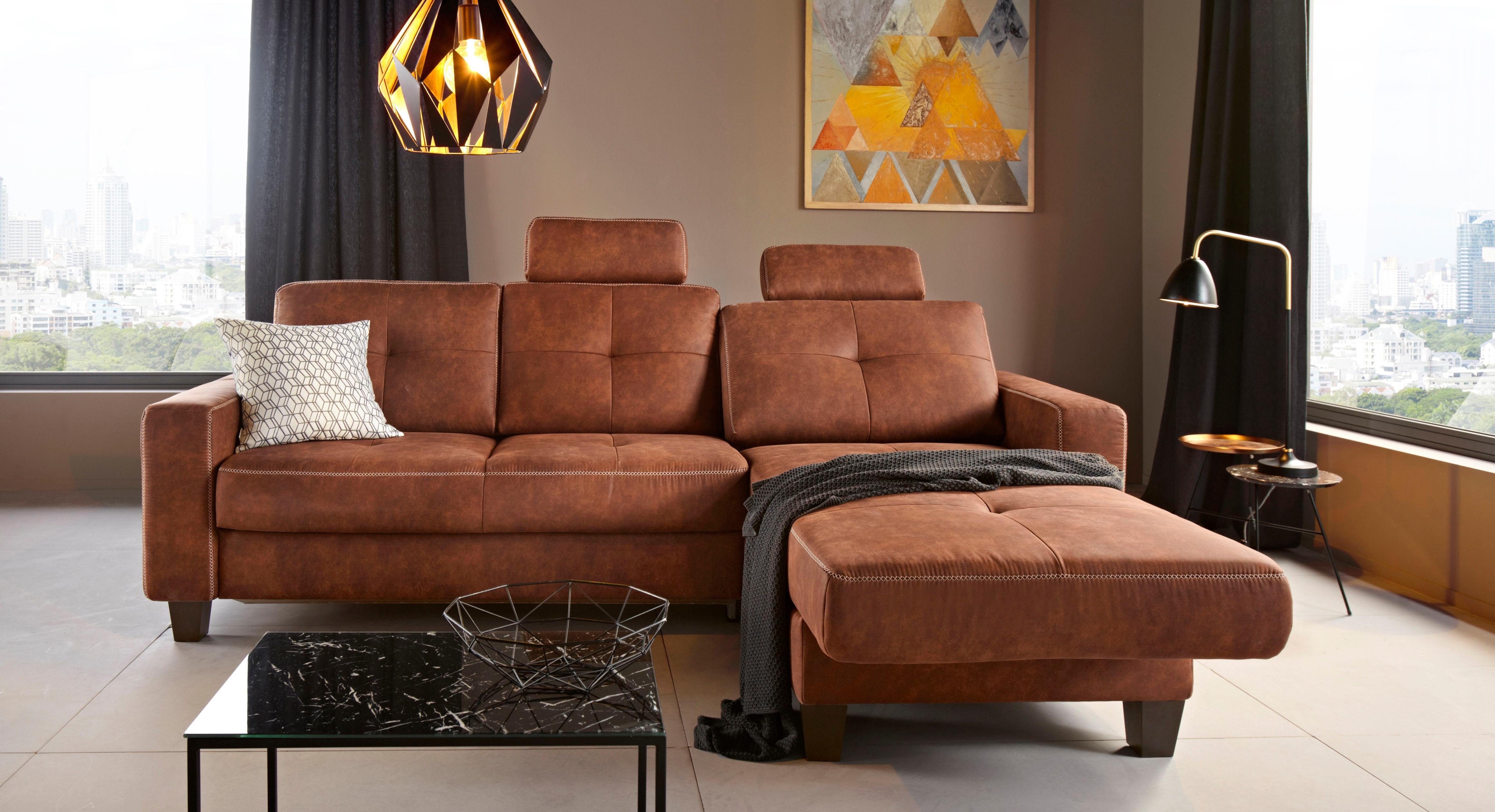 Places of Style Hoekbank Varese L-vorm Kruisnaad in beige