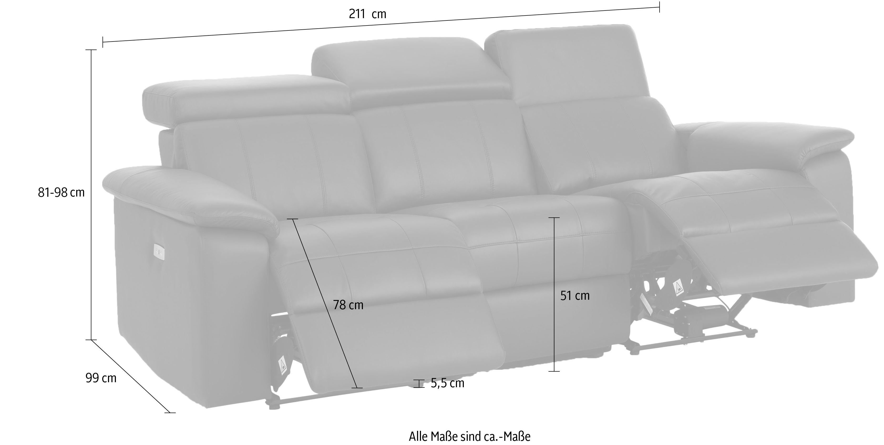 Home affaire 3-zitsbank Binado met handmatige of elektrische relaxfunctie met usb-aansluiting