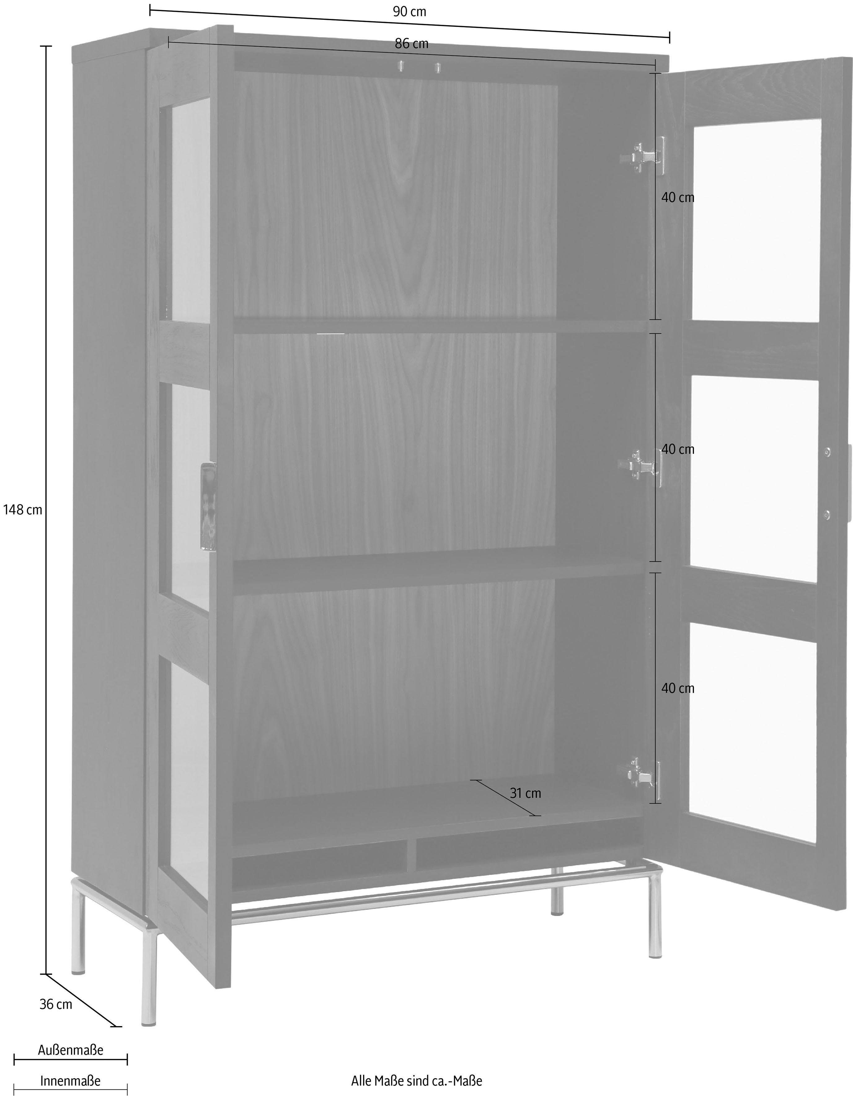Woodman Vitrinekast Parlan met twee glasdeuren en soft-closefunctie, breedte 148 cm