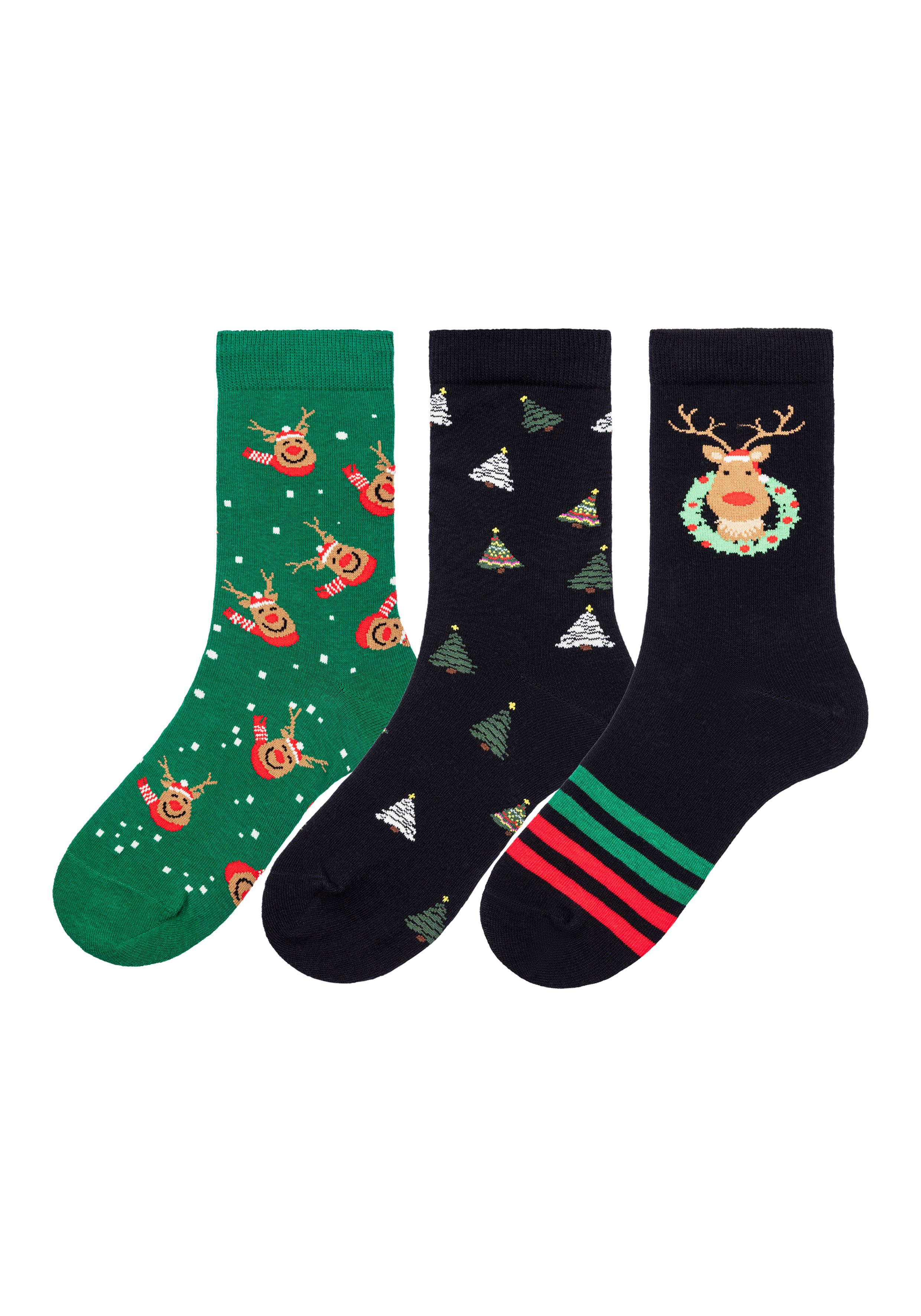 H.I.S Basic sokken Kerstsokken met kerstachtige motieven (set 3 paar)