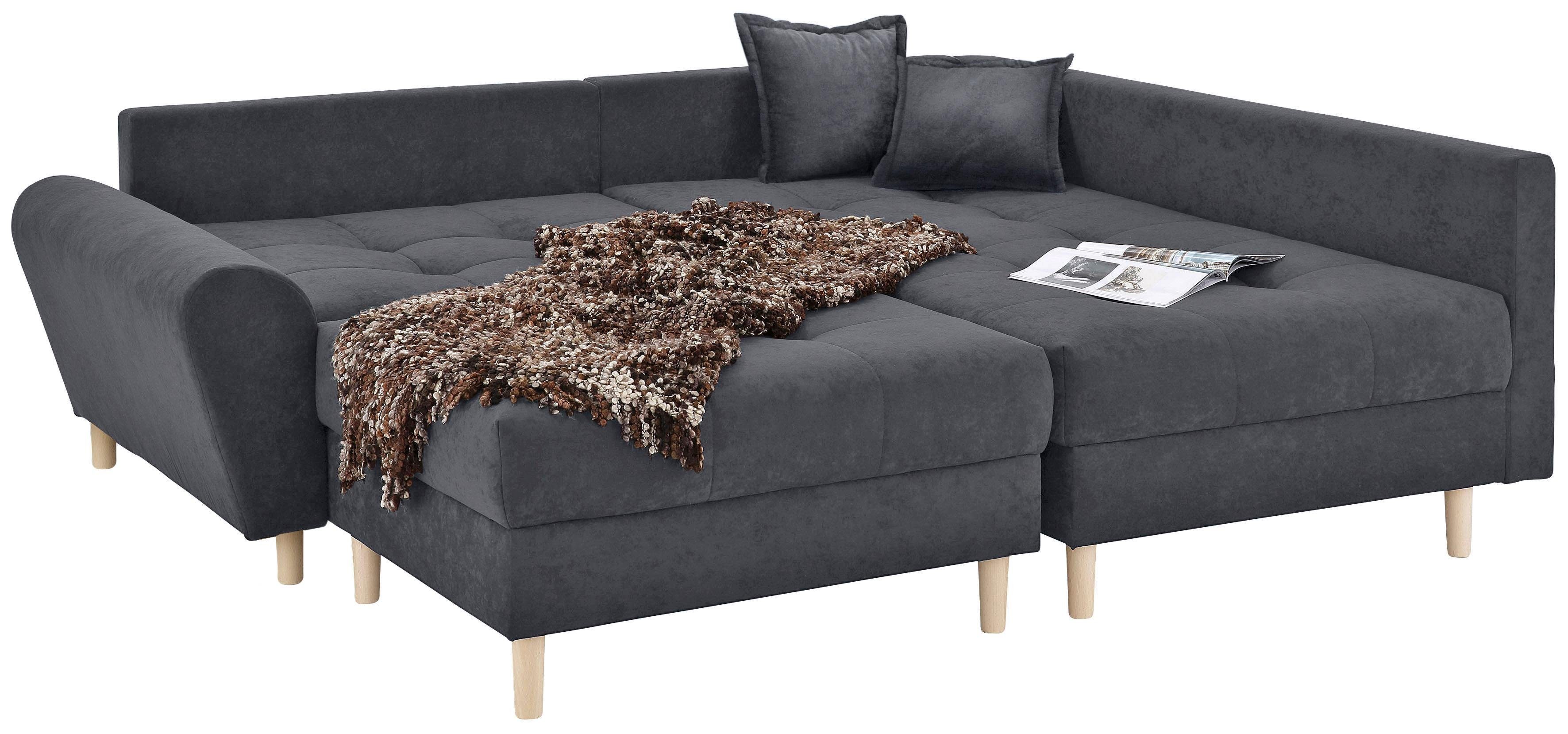 Home affaire Hoekbank Rice L-vorm met bonellverenkern, hocker & kussens, ottomane aan beide zijden monteerbaar (set)