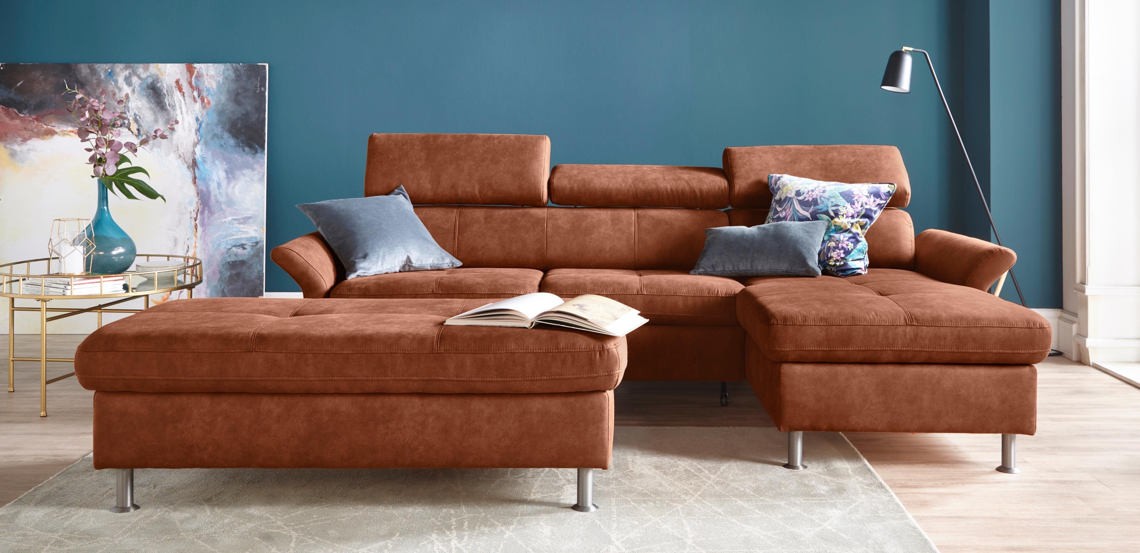 exxpo - sofa fashion Hoekbank Maretto, comfortabel en handig, L-vorm inclusief verstelbare hoofd- en rugleuning, naar keuze met slaapfunctie