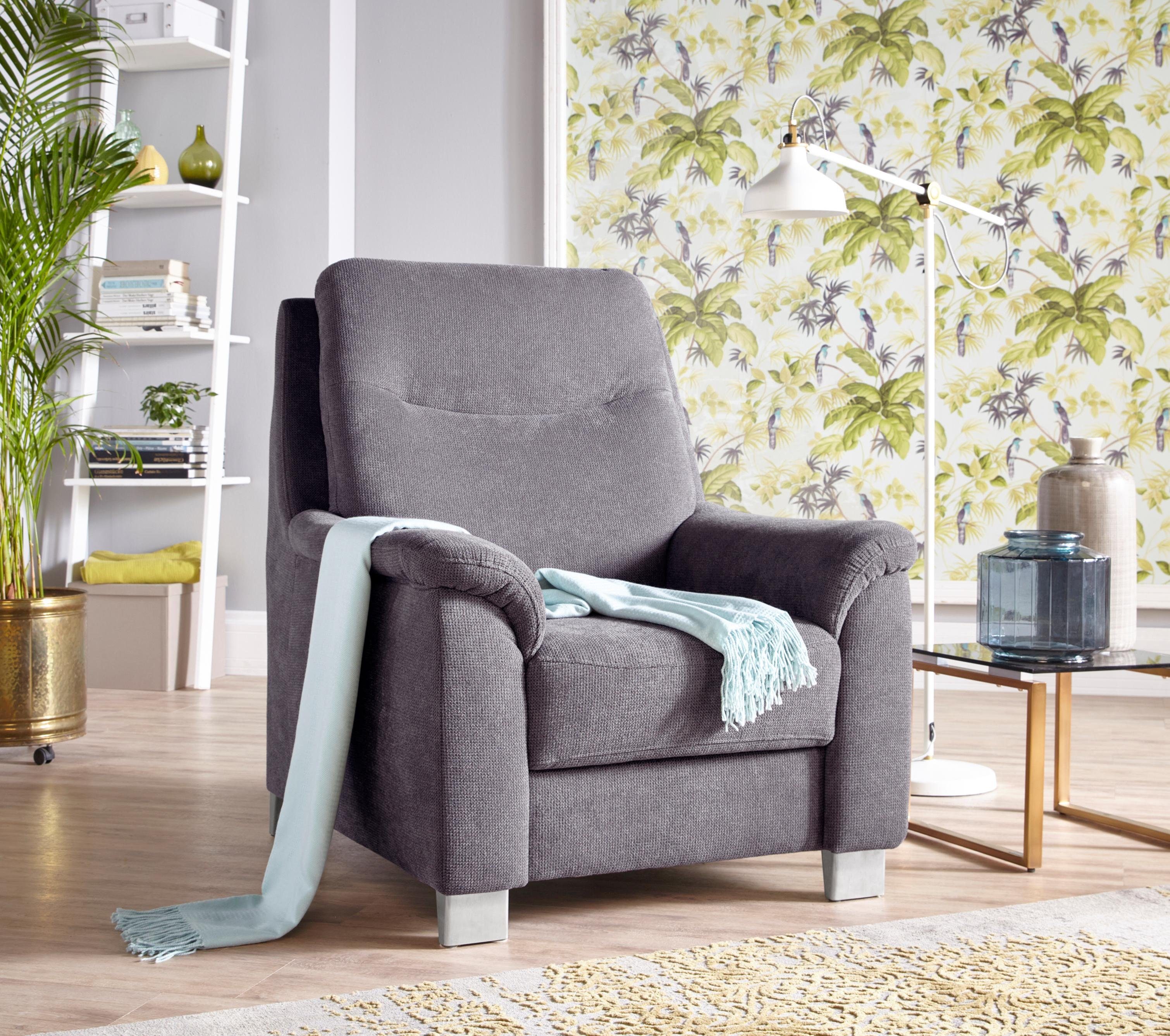 sit&more Fauteuil Boccaccio met binnenvering en verstelbare hoofdsteun fauteuils maat Luxe-microvezel grijs