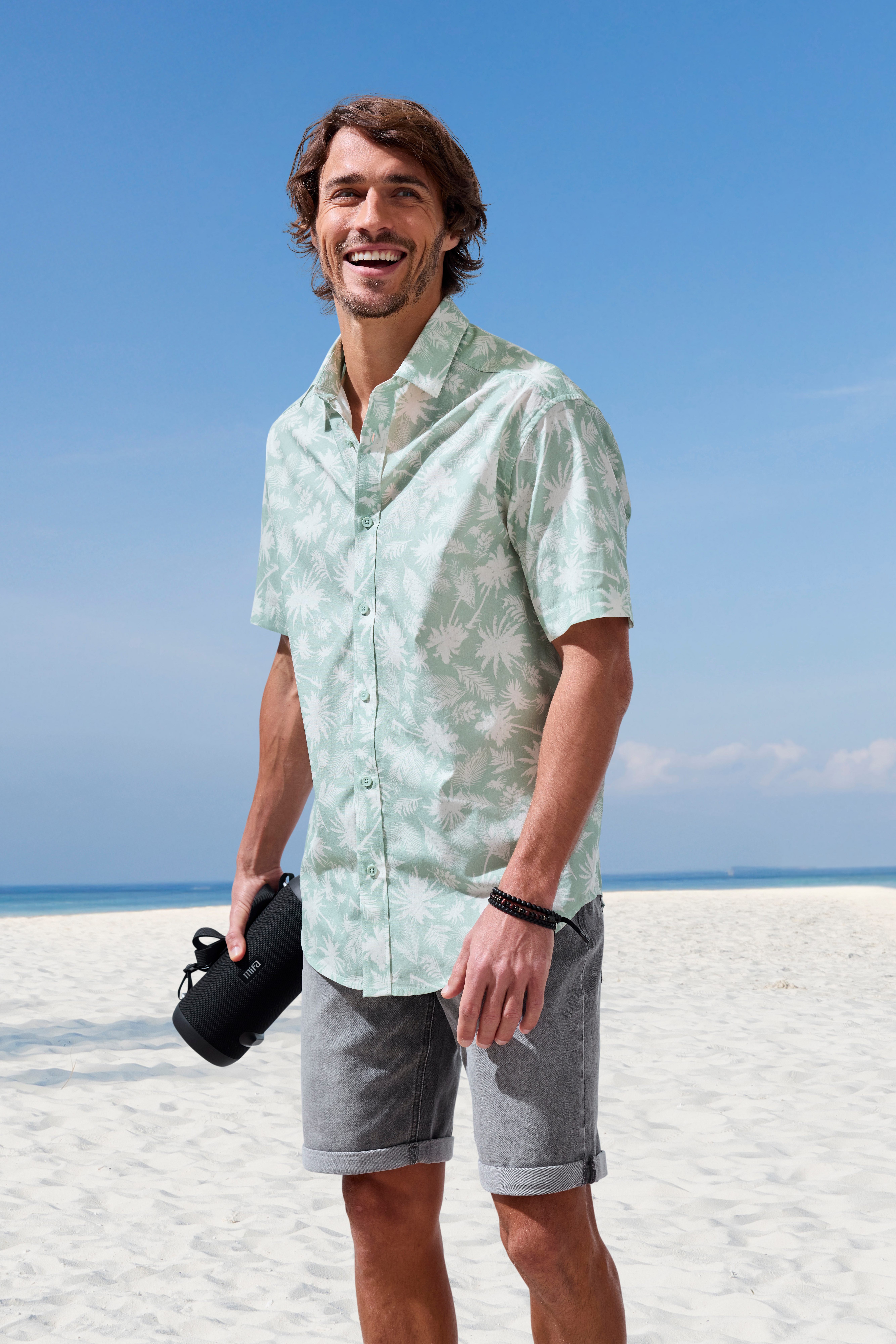 Beachtime Hawaï-overhemd Regular fit korte mouw, vrijetijdshemd met palmprint, puur katoen