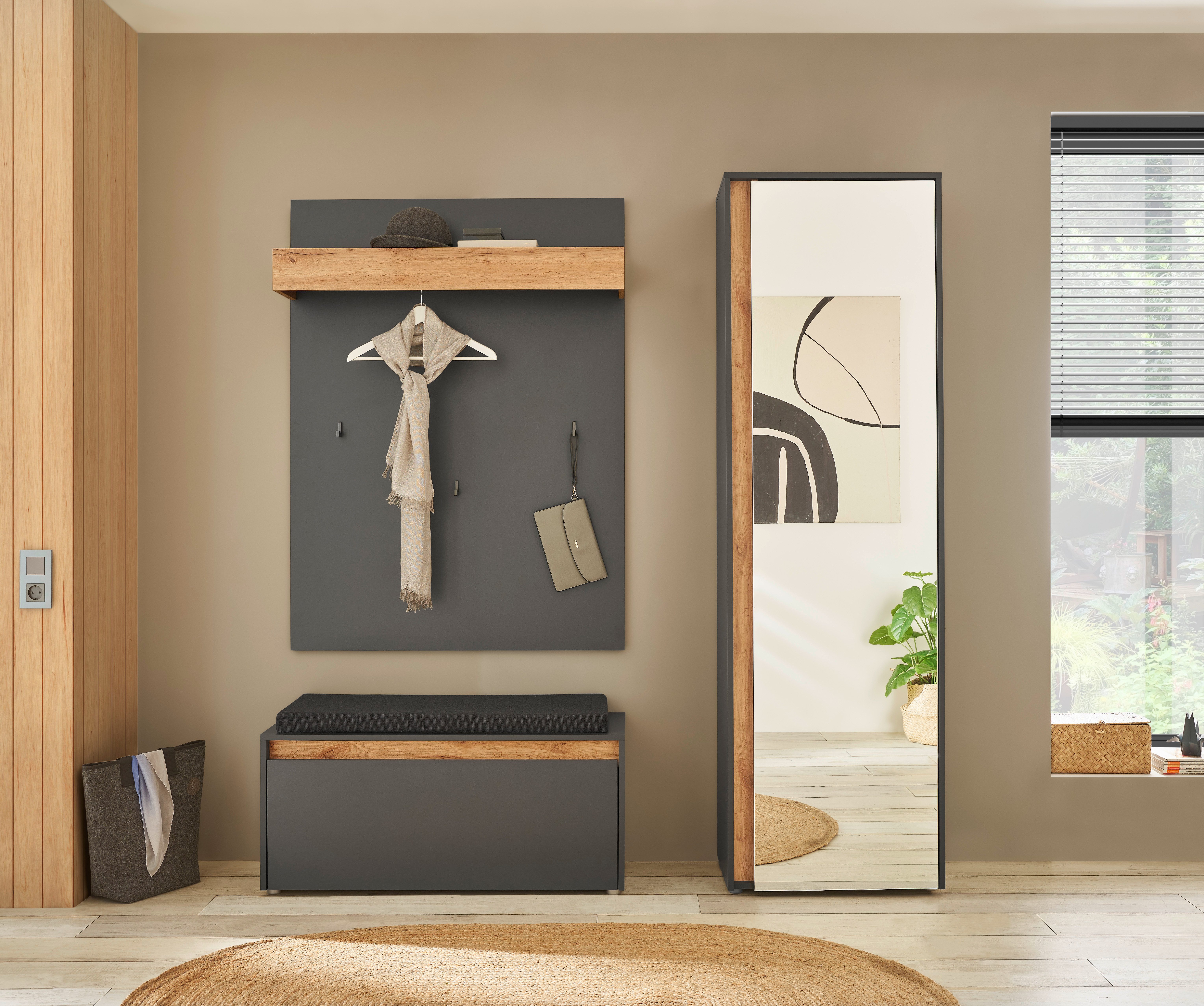 INOSIGN Kledingkast GIRON/ CiTY, Kast in Wotan Eik, Kledingkast met opbergruimte Spiegeldoor, telescopische uitschuif, deur aan beide zijden te monteren, 60 cm breed