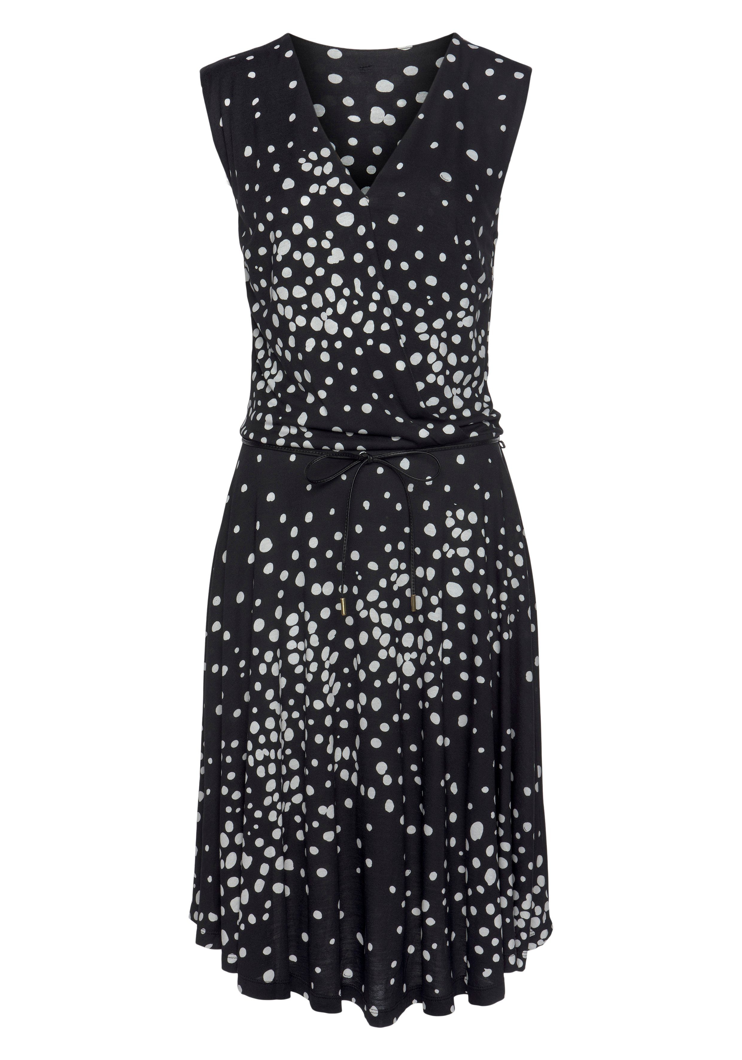 Vivance Jerseyjurk met stippenprint en v-hals, elegante zomerjurk (Met een bindceintuur)