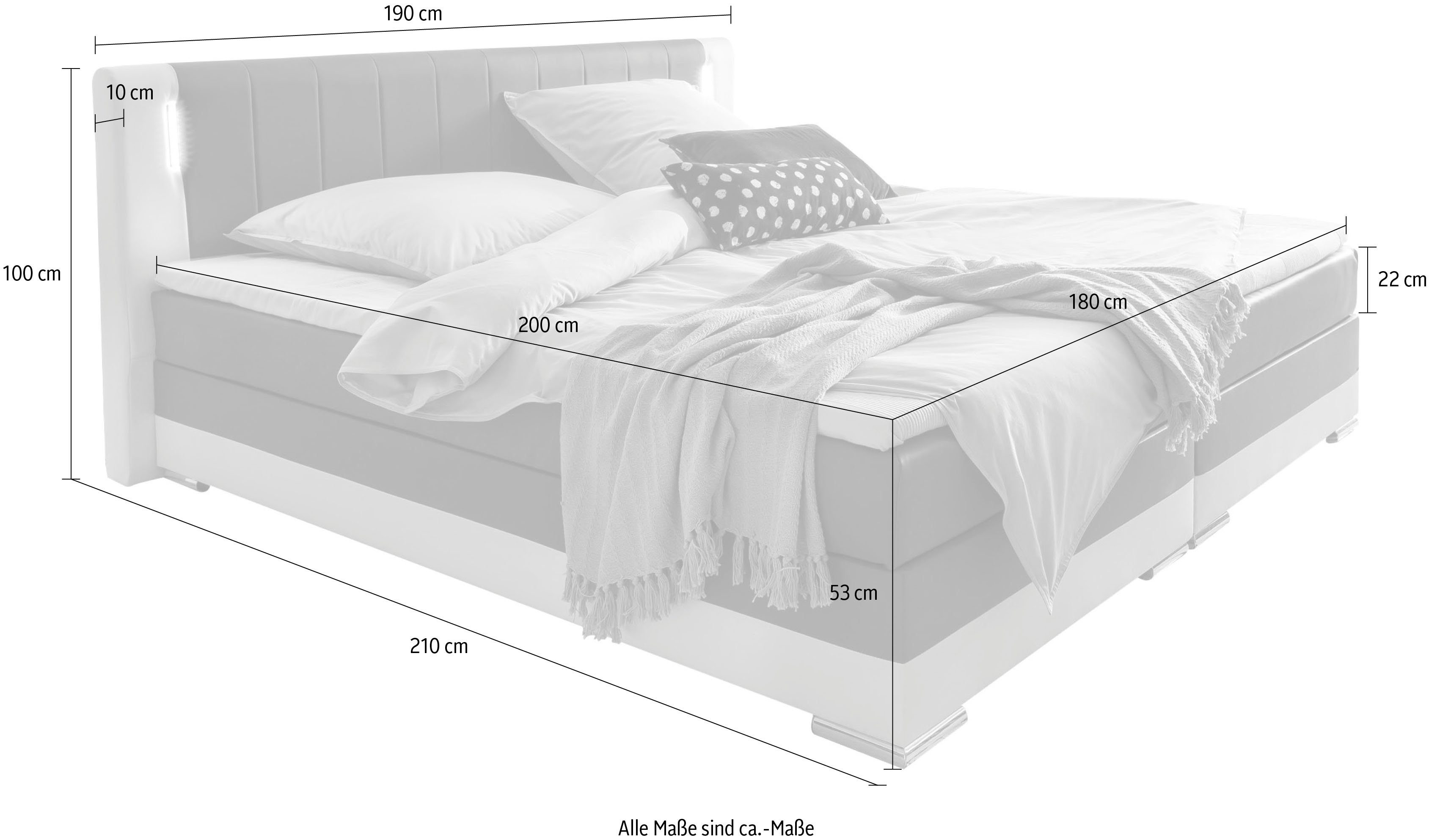 SalesFever Boxspring Ledverlichting in het hoofdbord, lounge bed inclusief visco-topmatras