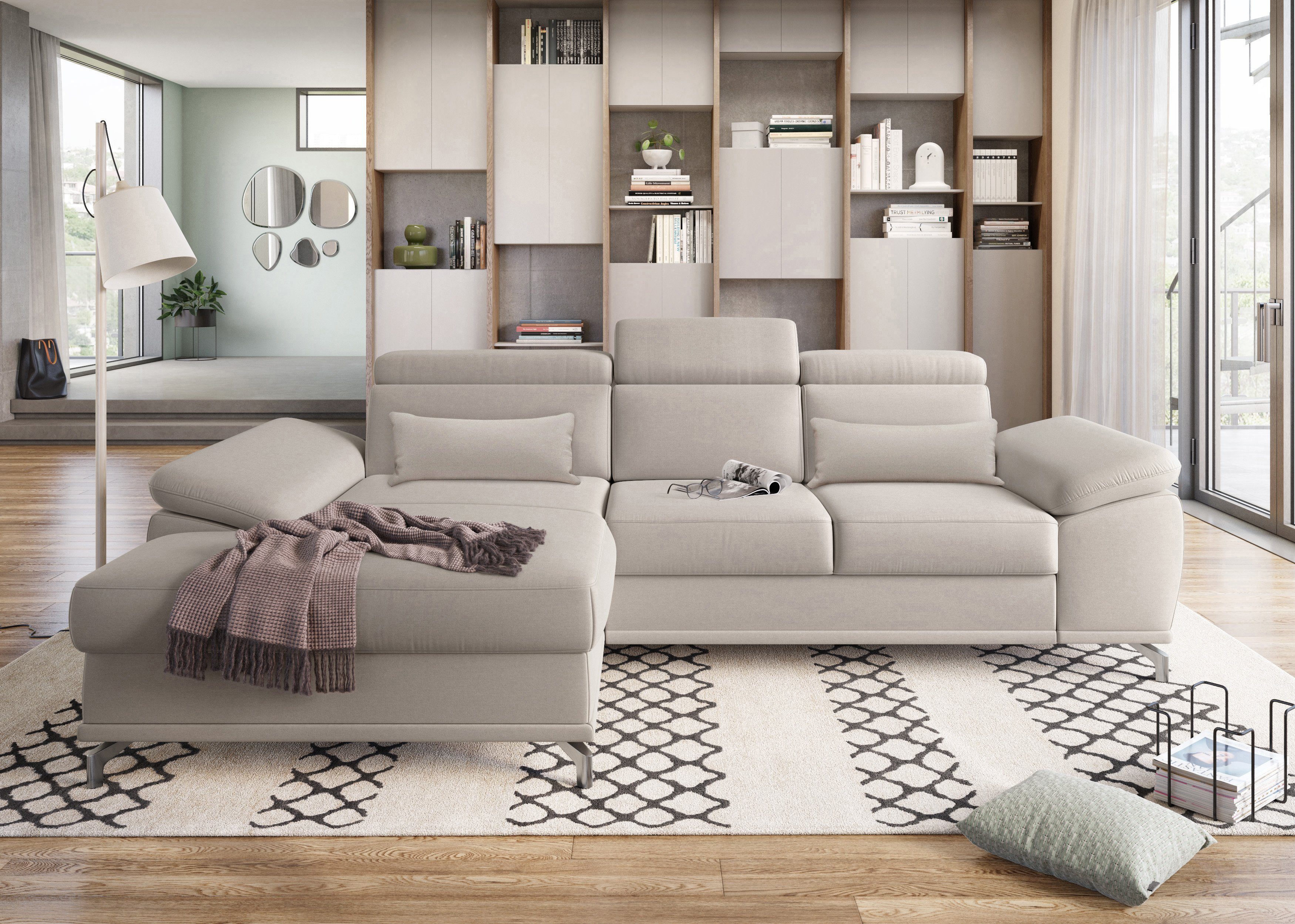 sit&more Hoekbank Cabrio L-vorm, met zitdiepteverstelling, arm- en hoofdsteunverstelling