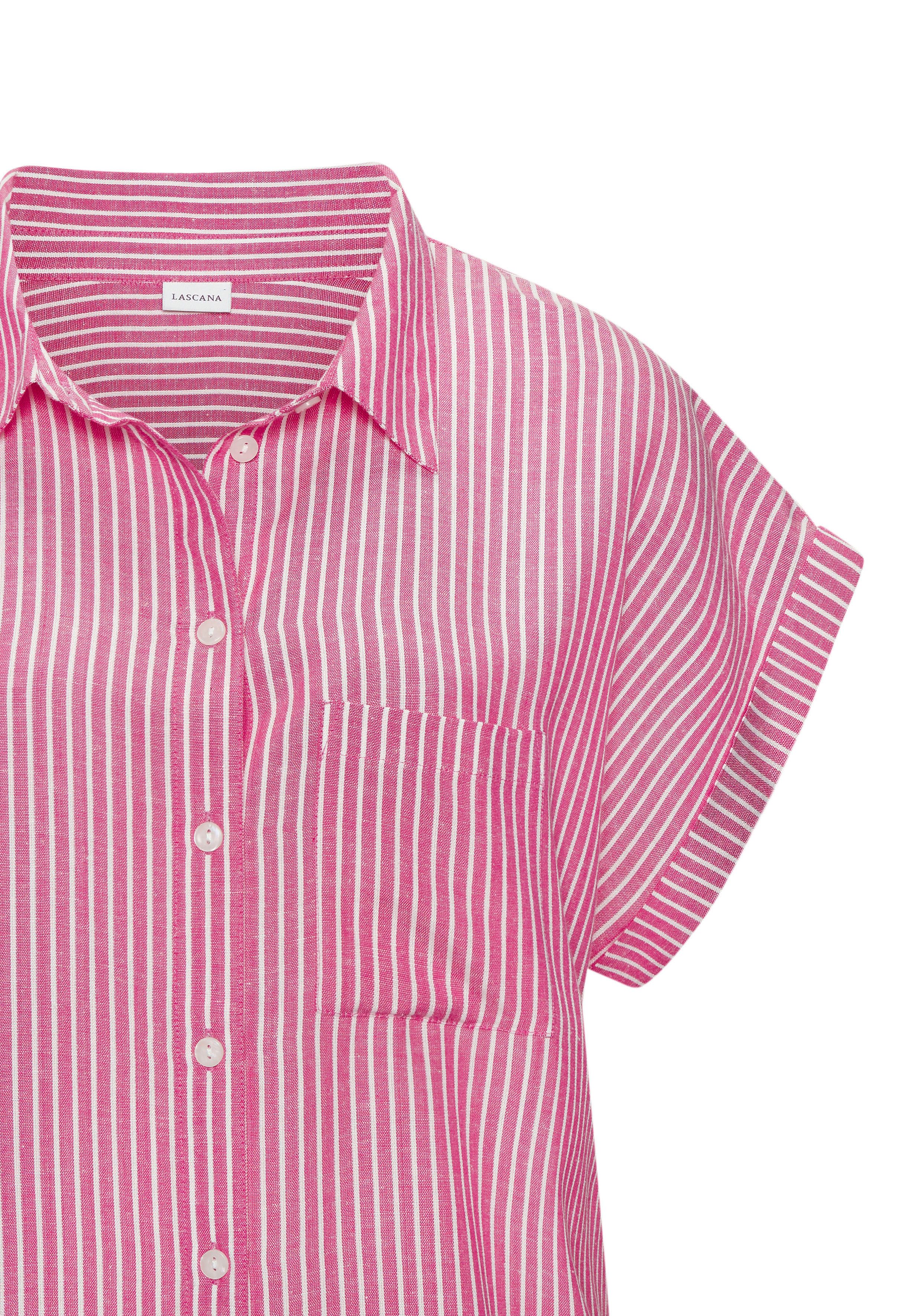 Lascana Overhemdblouse van mix van linnen met knoopsluiting, linnen blouse, blouse met korte mouwen