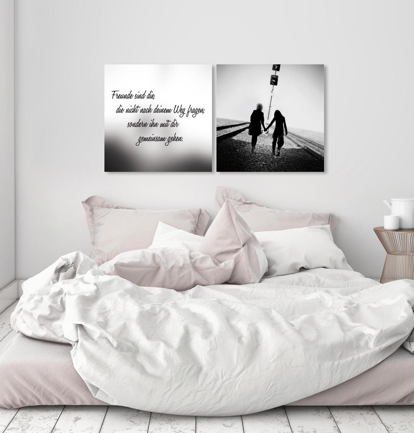 queence Artprint op linnen Vrienden Premium canvasstof, handgemaakt in Duitsland, uitspraak, 2-delige set (set)