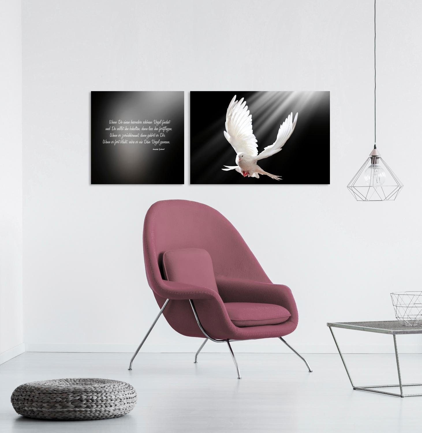 queence Artprint op linnen Vredesduif Premium canvasstof, handgemaakt in Duitsland, citaat, 2-delige set (set)
