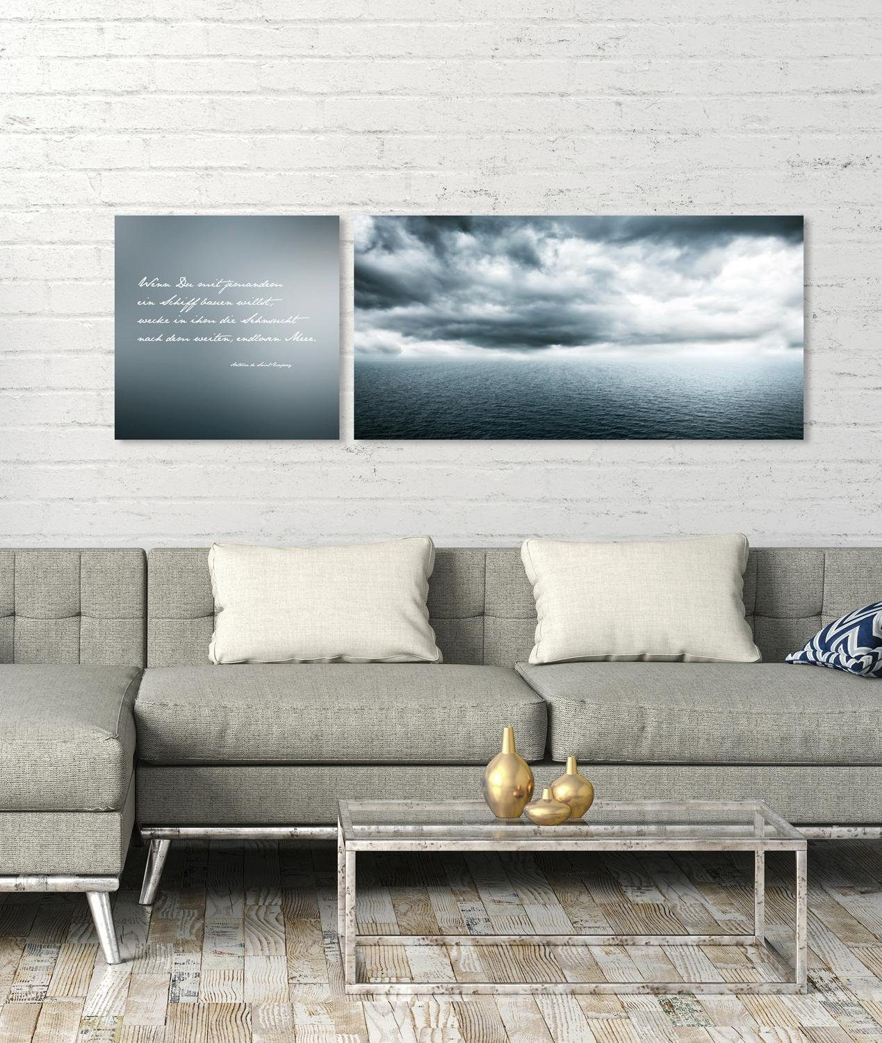 queence Artprint op linnen Eindeloze zee Premium canvasstof, handgemaakt in Duitsland, citaat, 2-delige set (set)