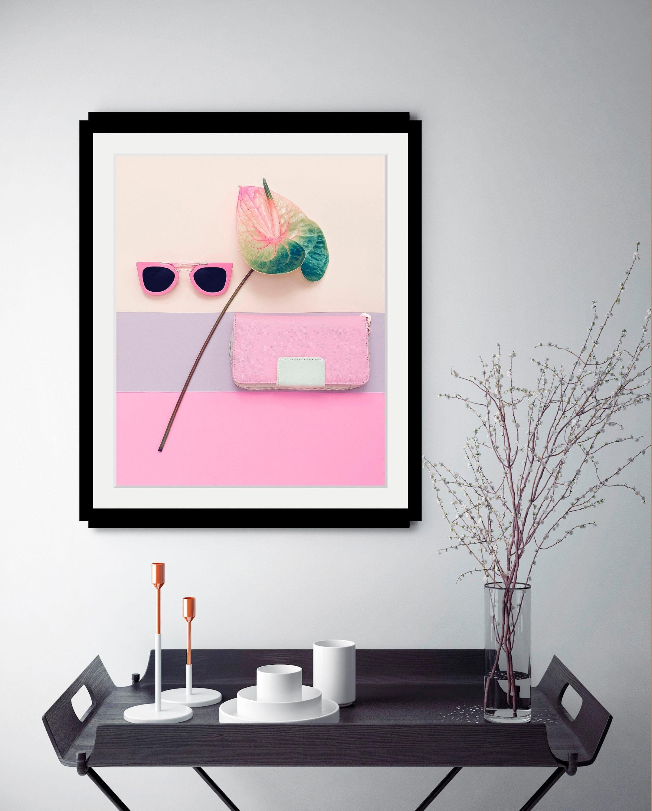 queence Wanddecoratie Zonnebril roze HD premium posterdruk incl. houten lijst