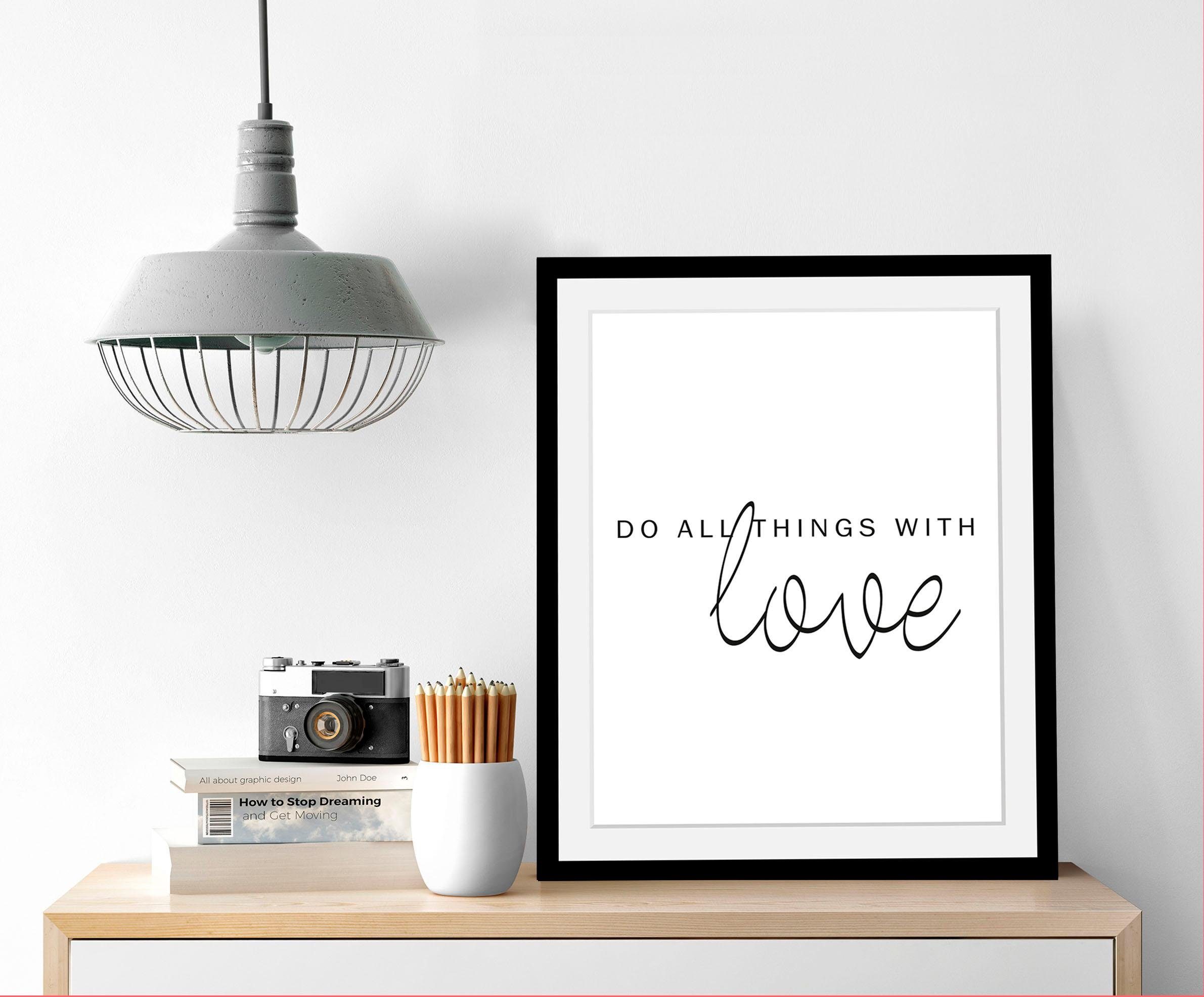 queence Wanddecoratie Liefde HD premium posterdruk incl. houten lijst