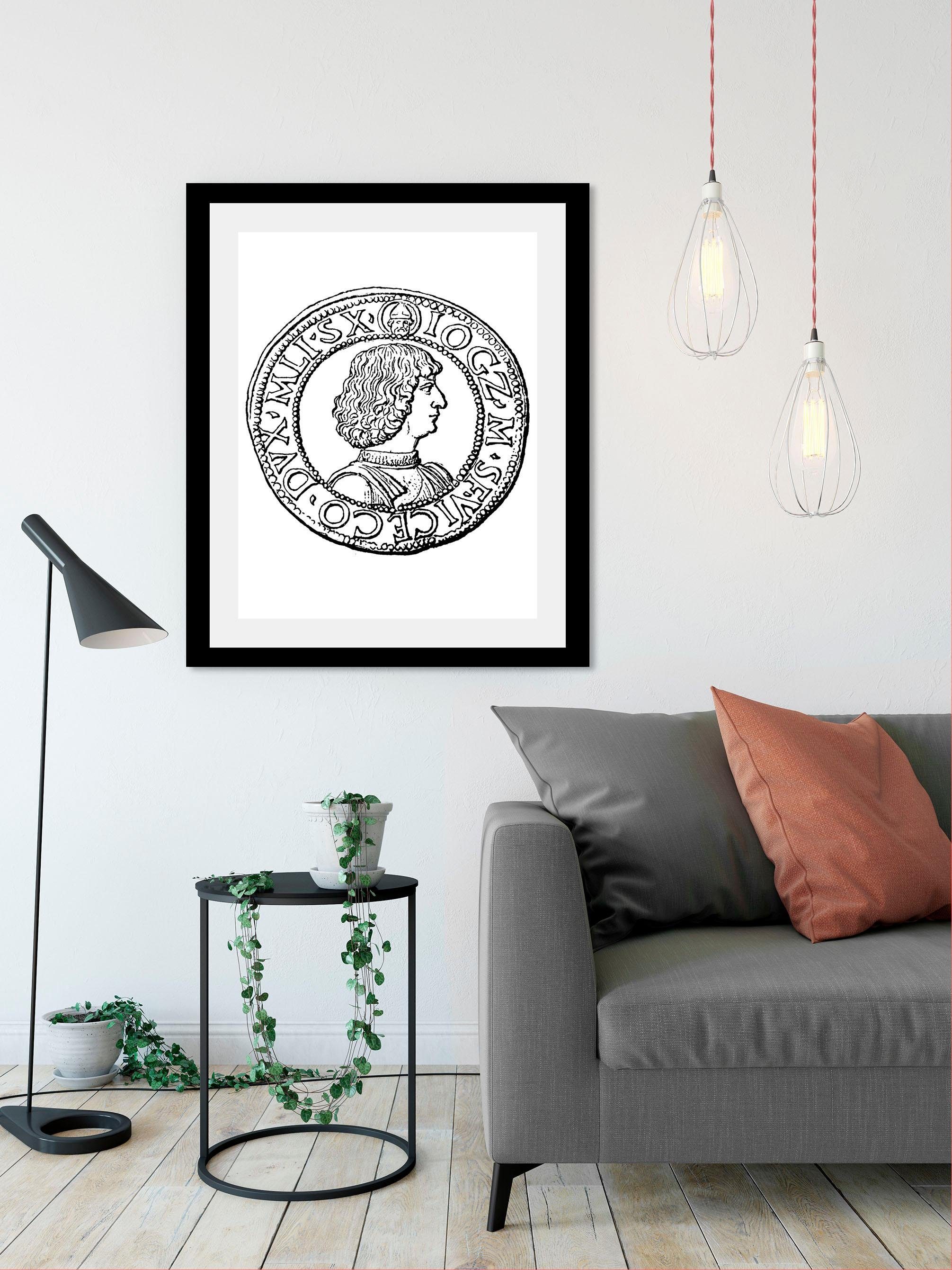queence Wanddecoratie Munt HD premium posterdruk incl. houten lijst
