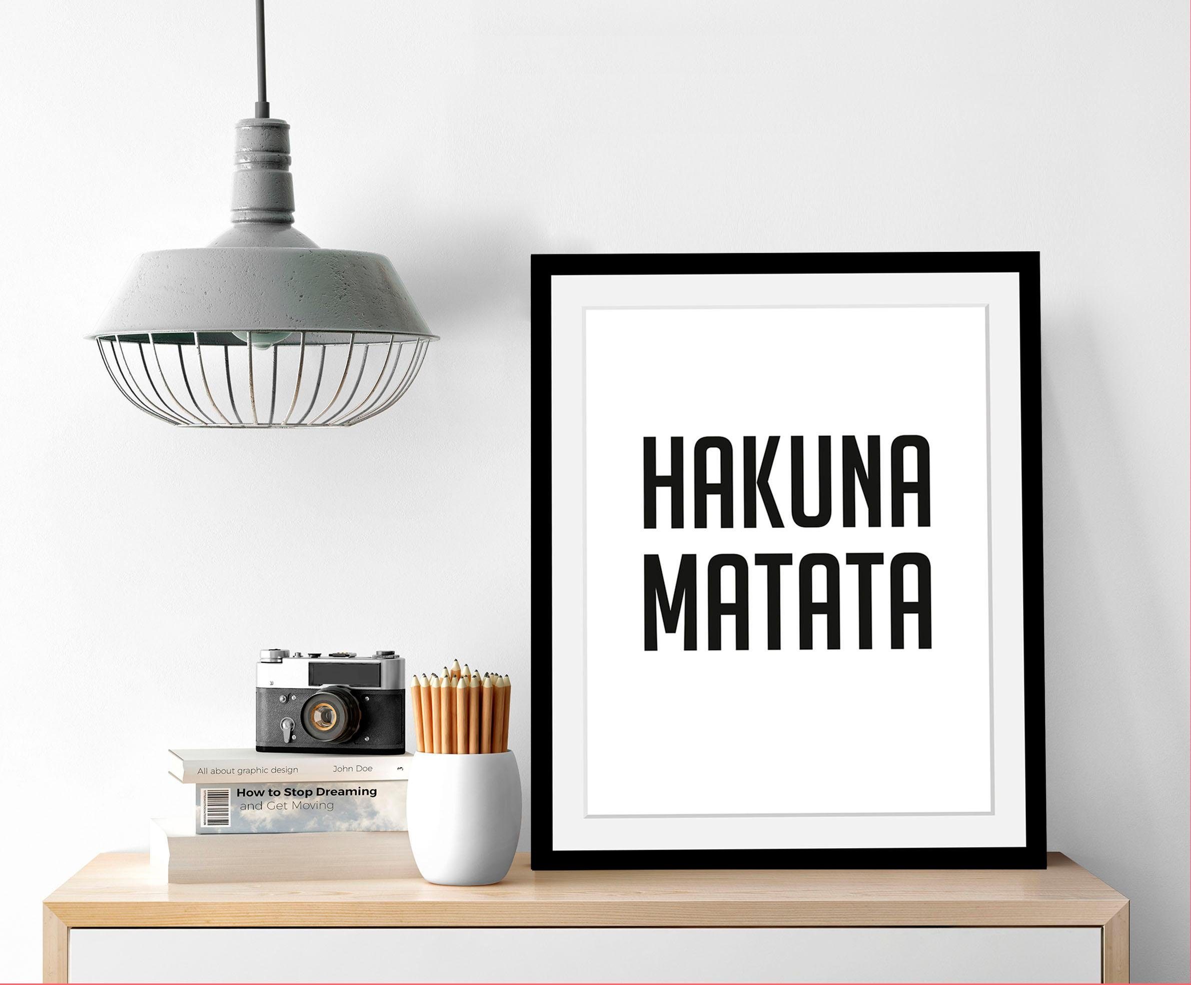 queence Wanddecoratie Hakuna Matata HD premium posterdruk incl. houten lijst