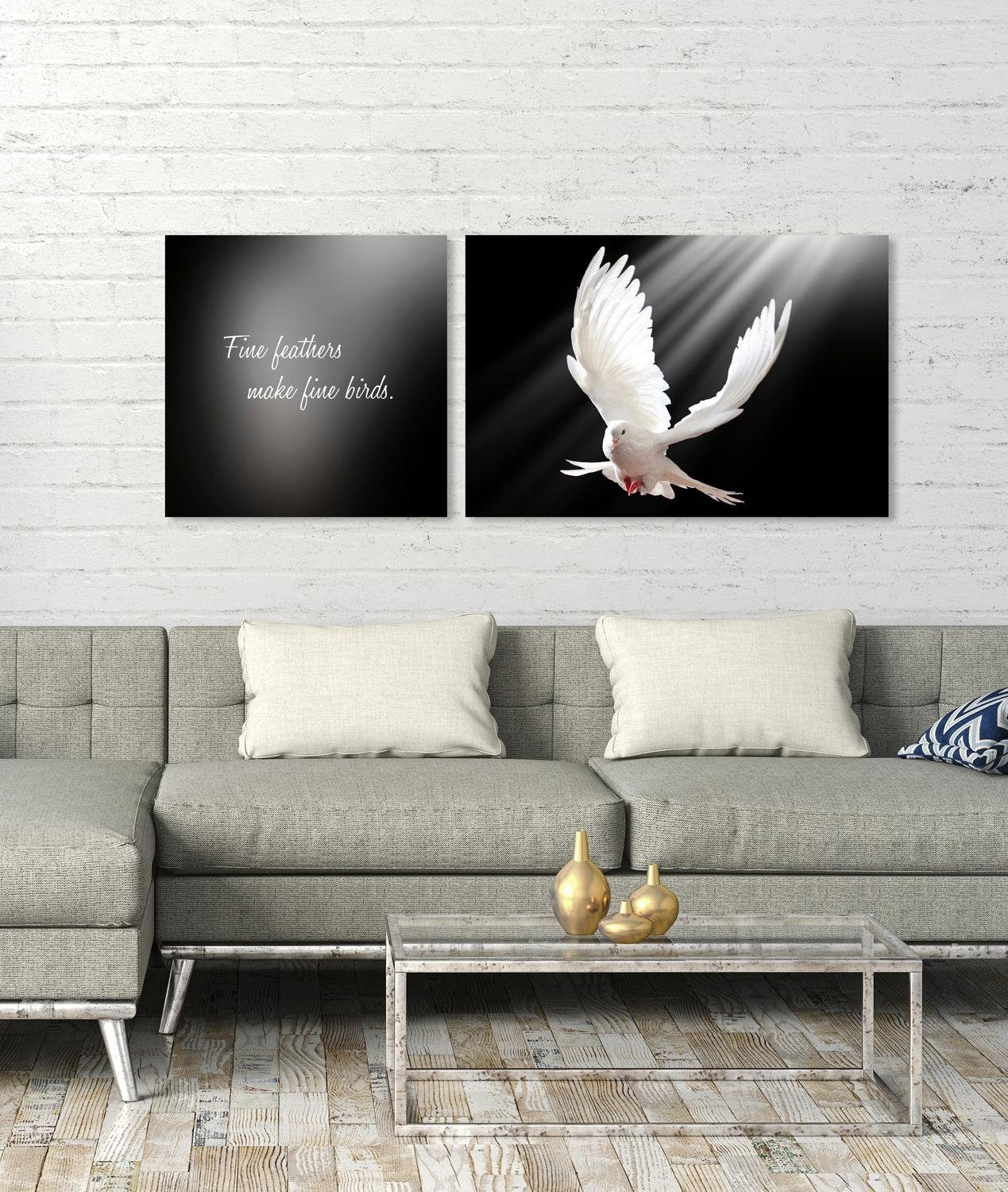 queence Artprint op linnen Birds Premium canvasstof, handgemaakt in Duitsland, uitspraak, 2-delige set (set)