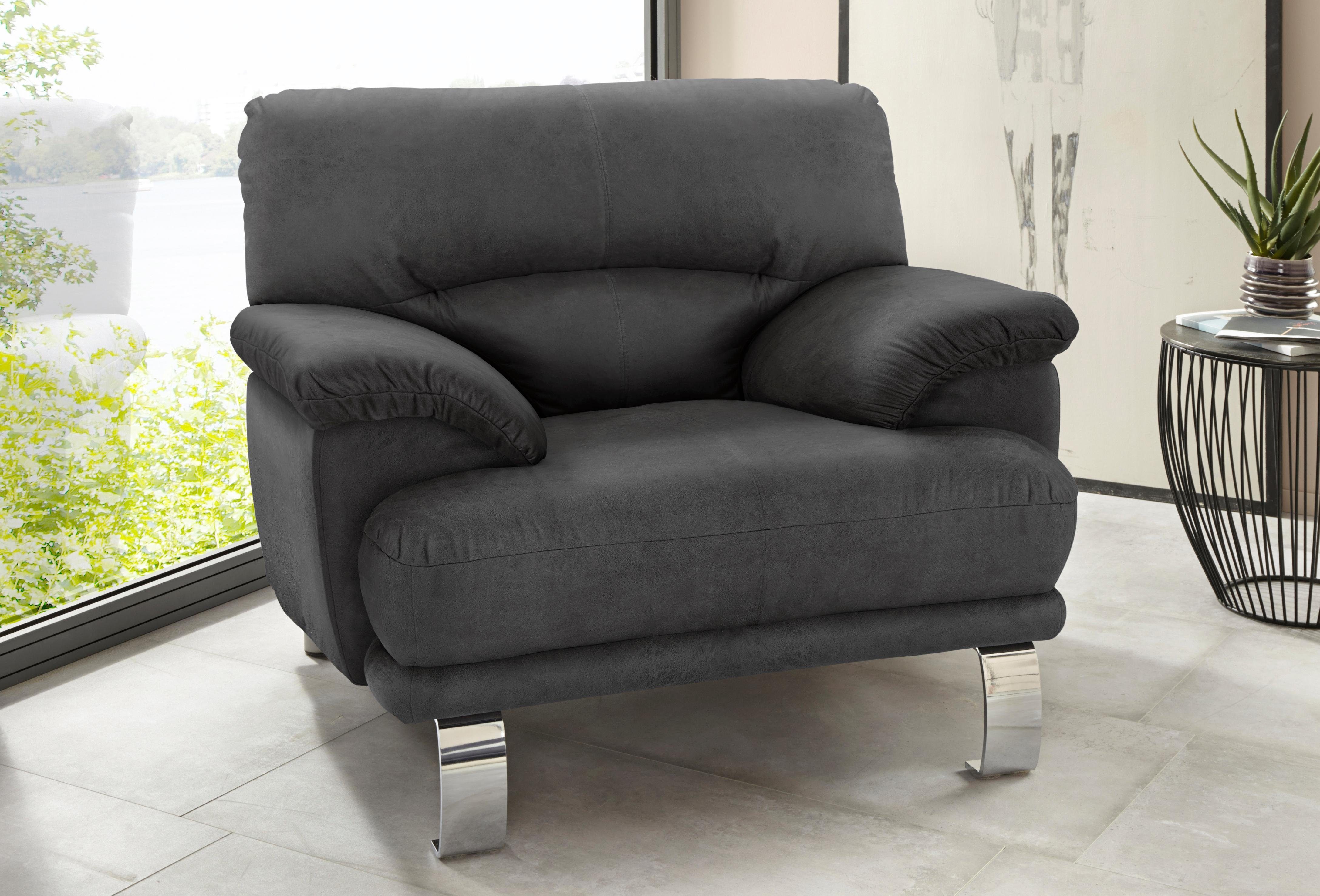 TRENDMANUFAKTUR Fauteuil Cecilia II, loungestoel in Italiaans design (set) fauteuils maat Microvezel vintage grijs