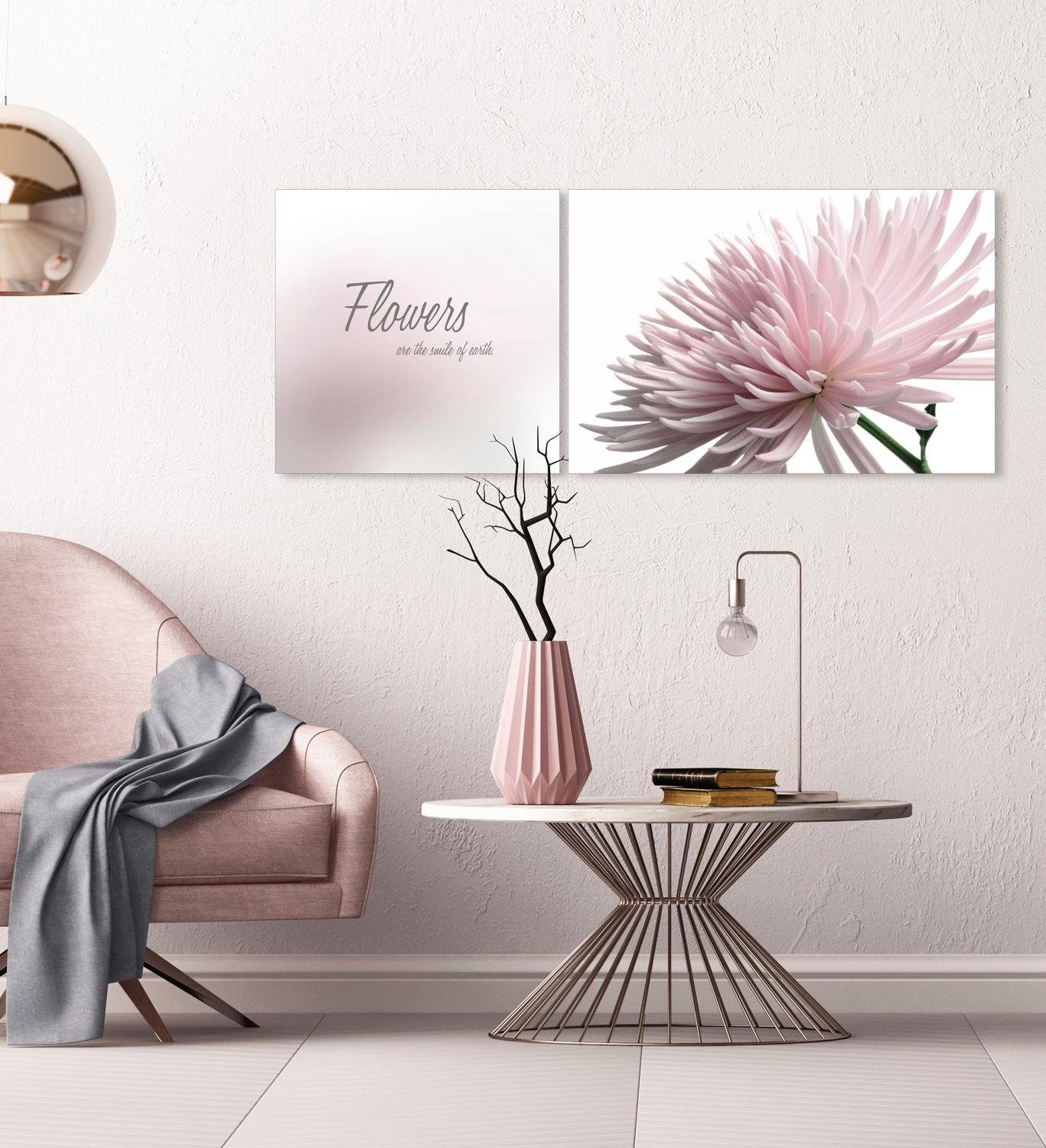 queence Artprint op linnen Flowers Premium canvasstof, handgemaakt in Duitsland, uitspraak, 2-delige set (set)